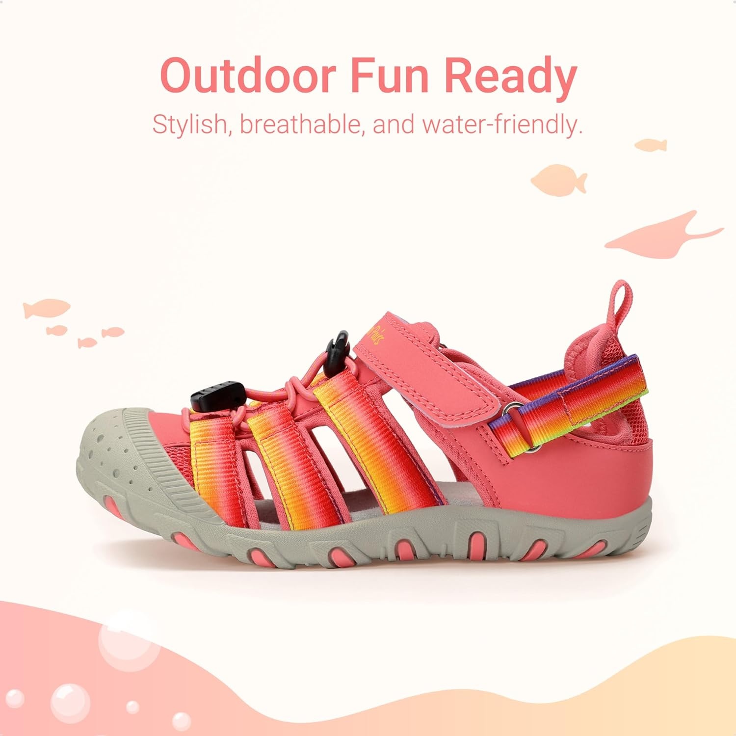 image:imageDREAM PAIRS Boys Girls Outdoor Athletic Sport Sandals Summer Hiking Beach Water Casual Closed Toe Rainbow Multicolor for ToddlerLittleBig KidsRedRainbow