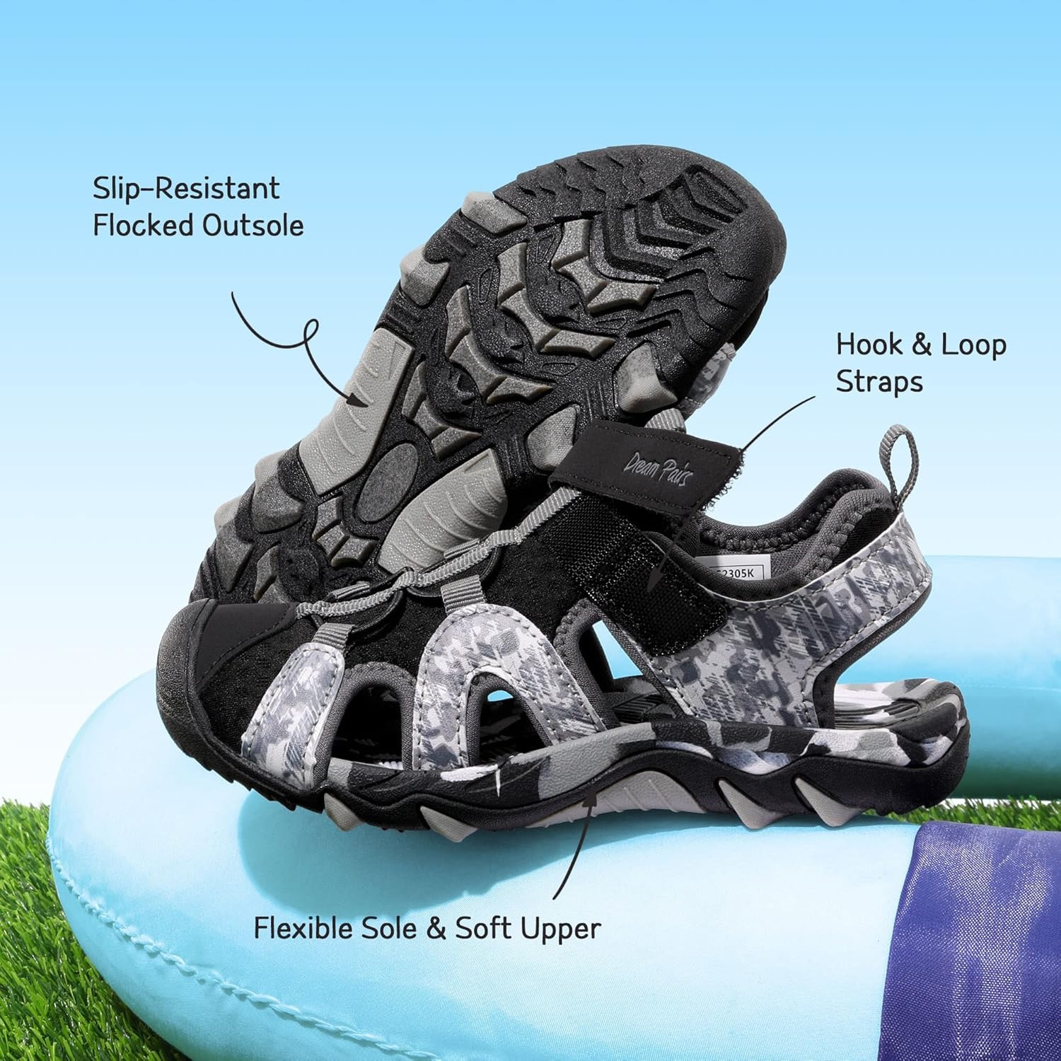 image:imageDREAM PAIRS Boys Girls Summer Outdoor Athletic Water Sport Sandals for ToddlerLittleBig KidBlackGrey