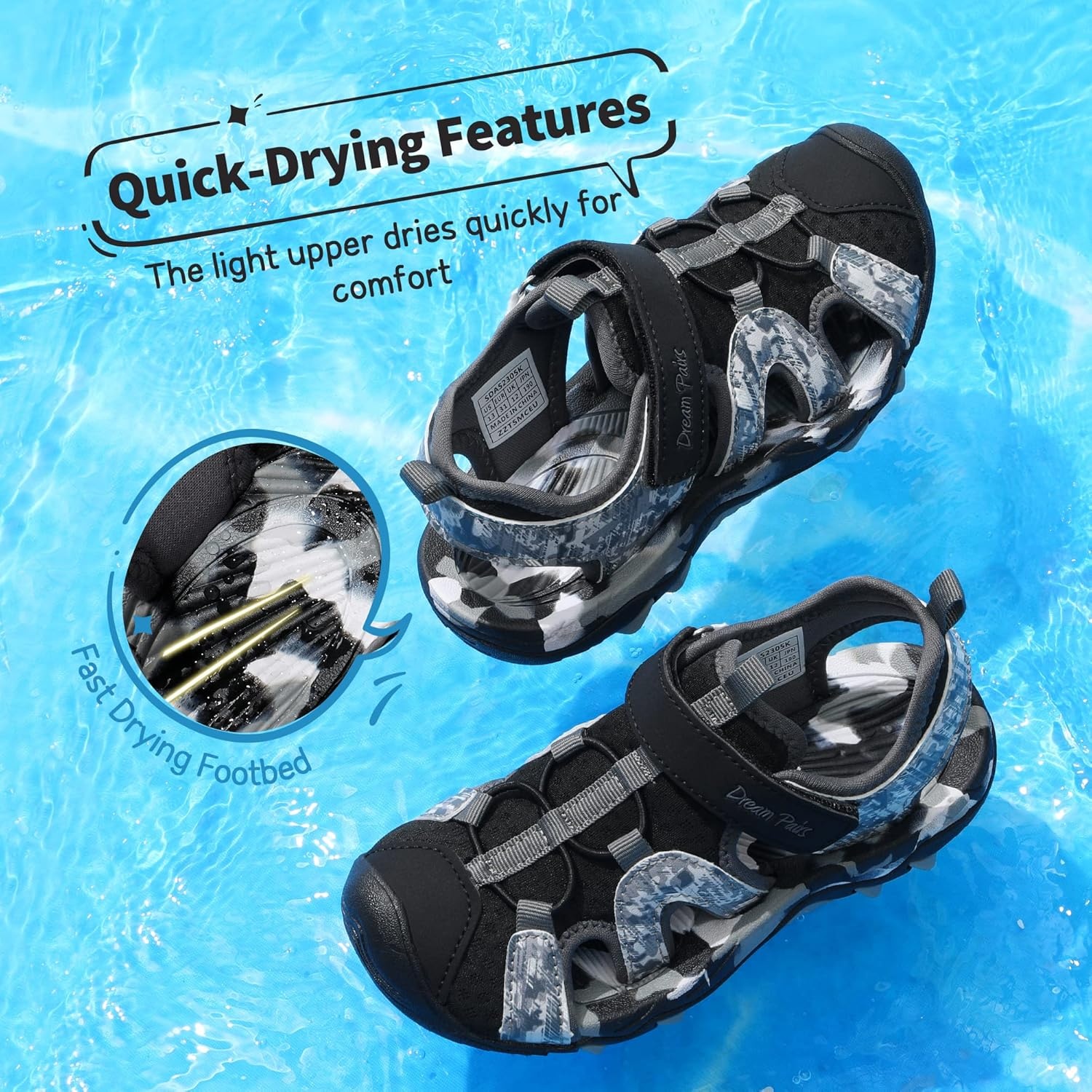 image:imageDREAM PAIRS Boys Girls Summer Outdoor Athletic Water Sport Sandals for ToddlerLittleBig KidBlackGrey