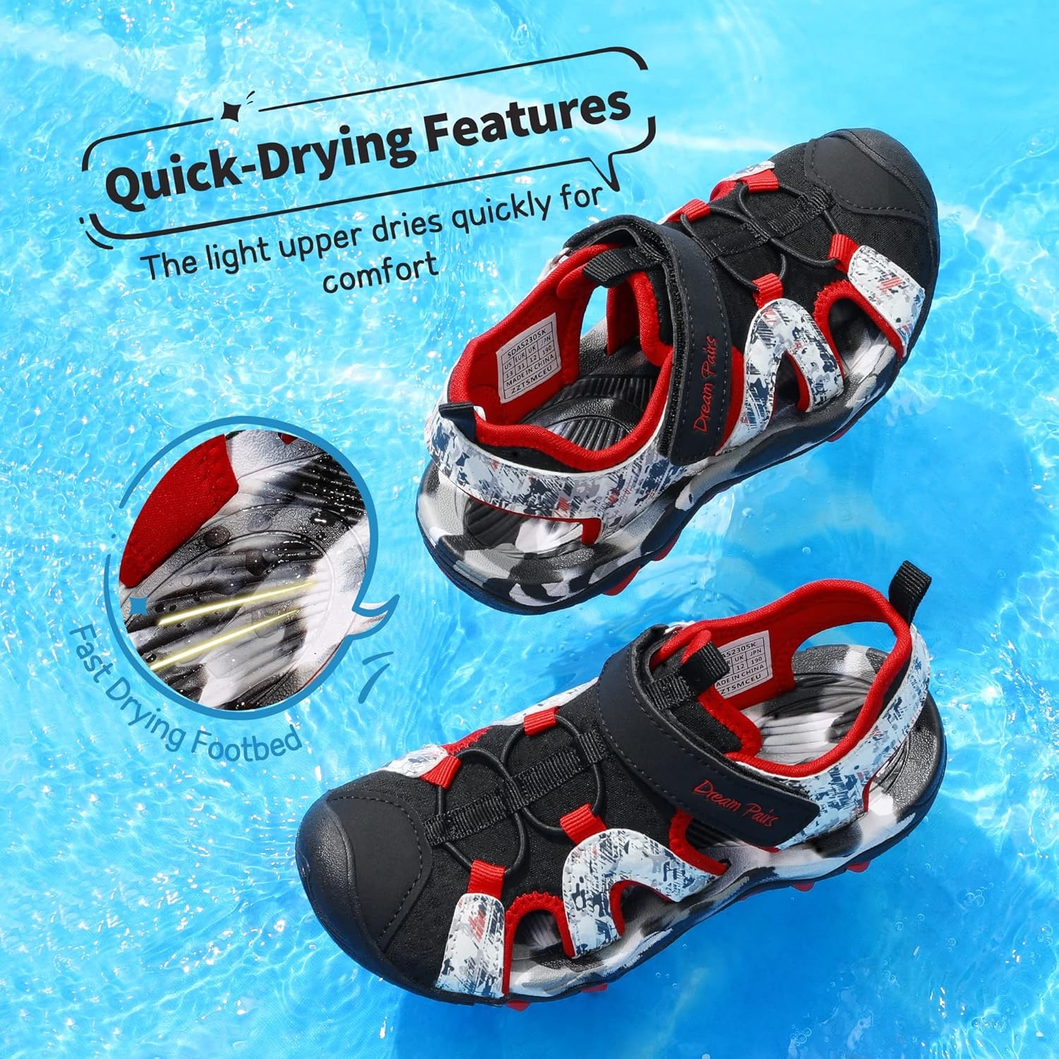 image:imageDREAM PAIRS Boys Girls Summer Outdoor Athletic Water Sport Sandals for ToddlerLittleBig KidBlackRed