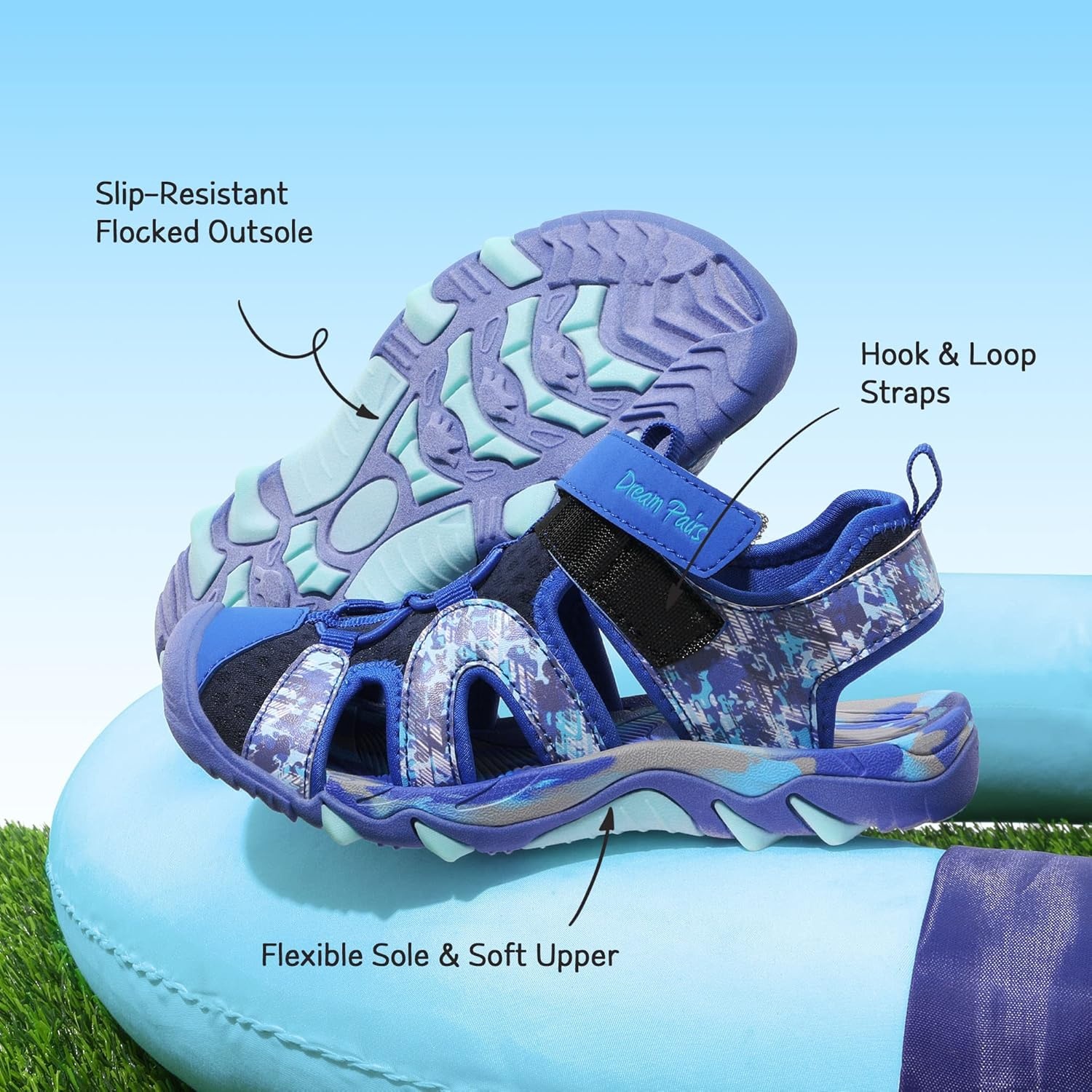 image:imageDREAM PAIRS Boys Girls Summer Outdoor Athletic Water Sport Sandals for ToddlerLittleBig KidRoyal Blue