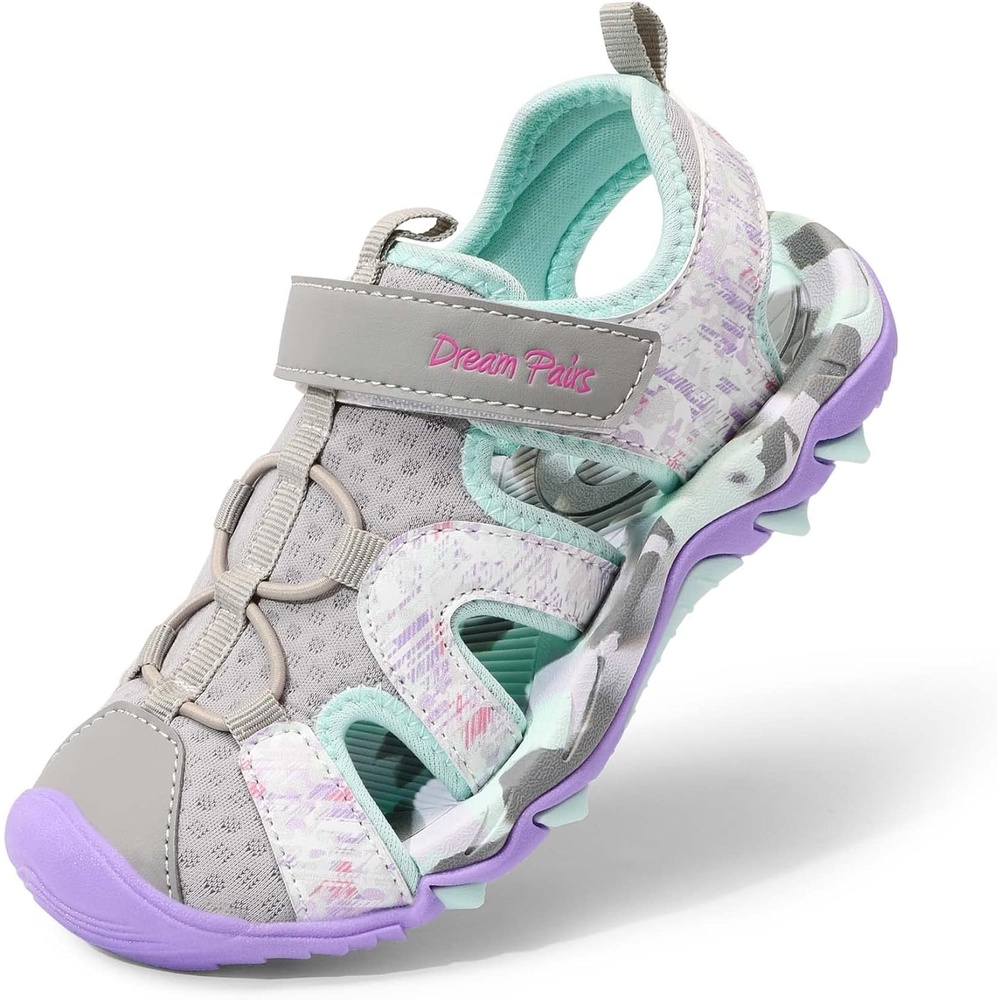 image:imageDREAM PAIRS Boys Girls Summer Outdoor Athletic Water Sport Sandals for ToddlerLittleBig KidLight GreyPurple