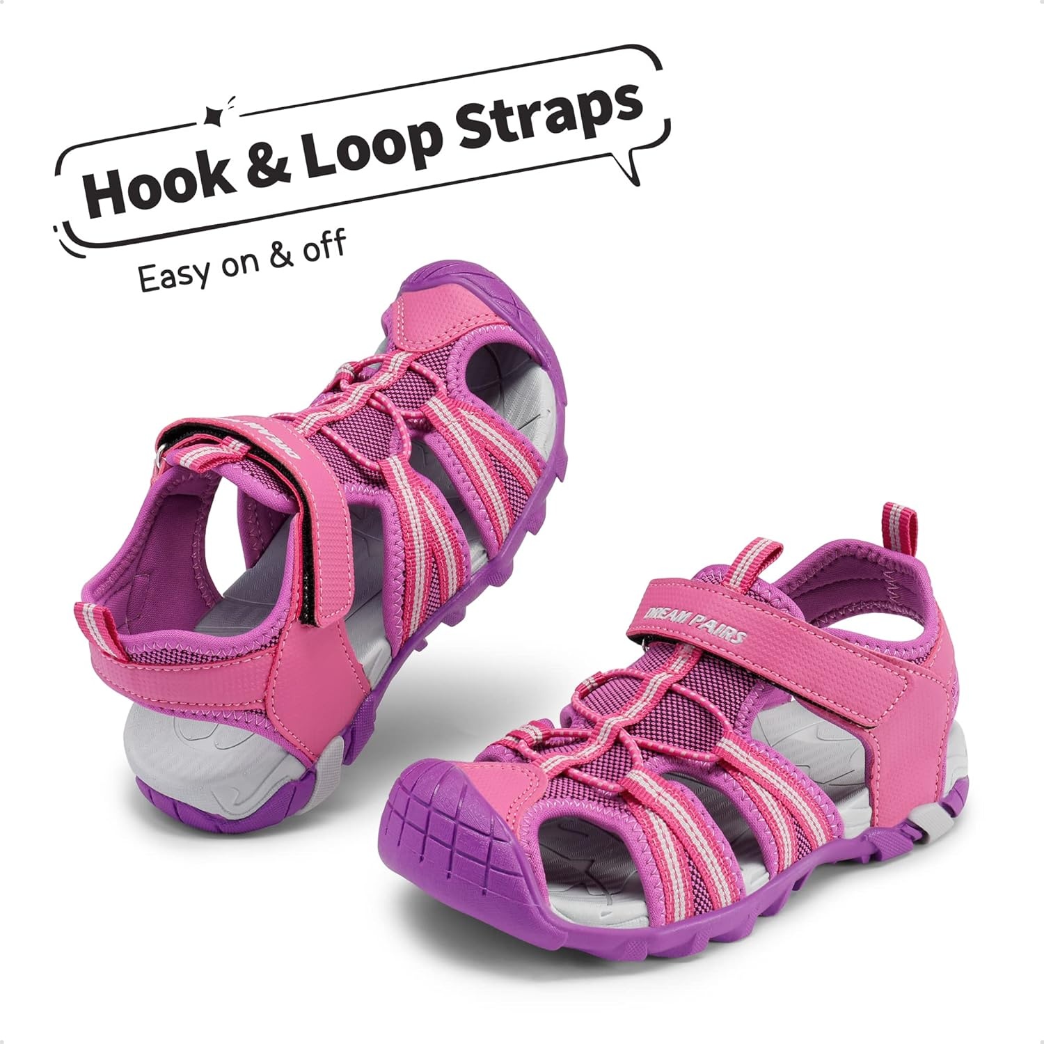 image:imageDREAM PAIRS Boys Girls Outdoor Summer Water Sport Athletic Sandals for ToddlerLittleBig KidFuchsiaLightGrey