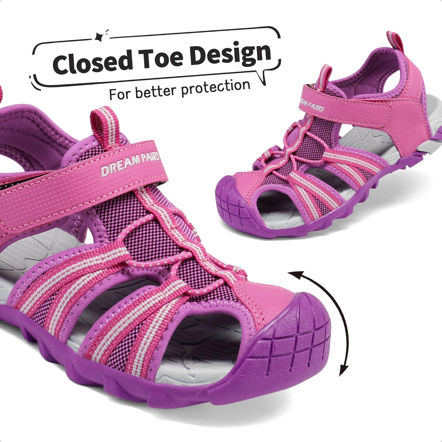 image:imageDREAM PAIRS Boys Girls Outdoor Summer Water Sport Athletic Sandals for ToddlerLittleBig KidFuchsiaLightGrey
