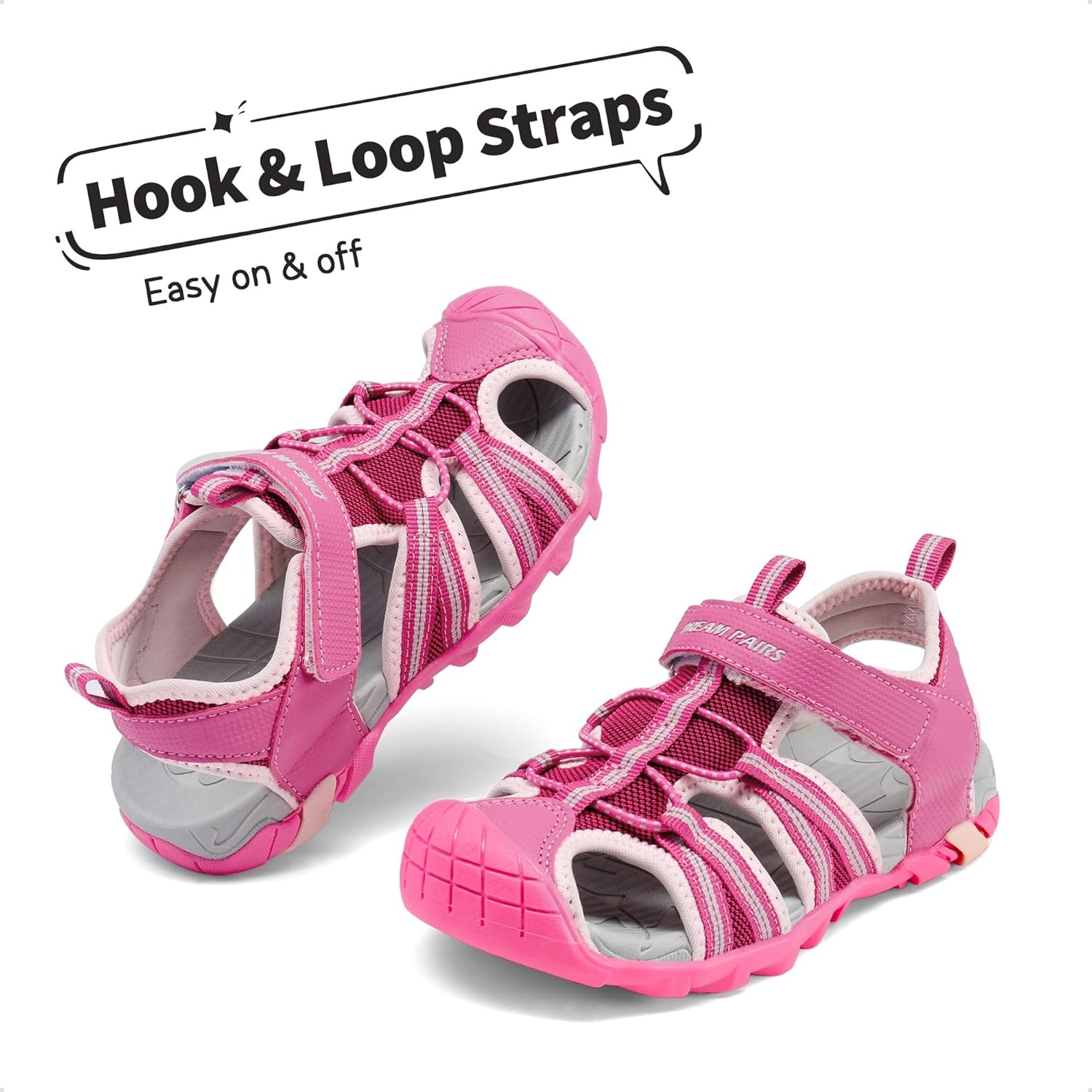 image:imageDREAM PAIRS Boys Girls Outdoor Summer Water Sport Athletic Sandals for ToddlerLittleBig KidFuchsiaShellPink