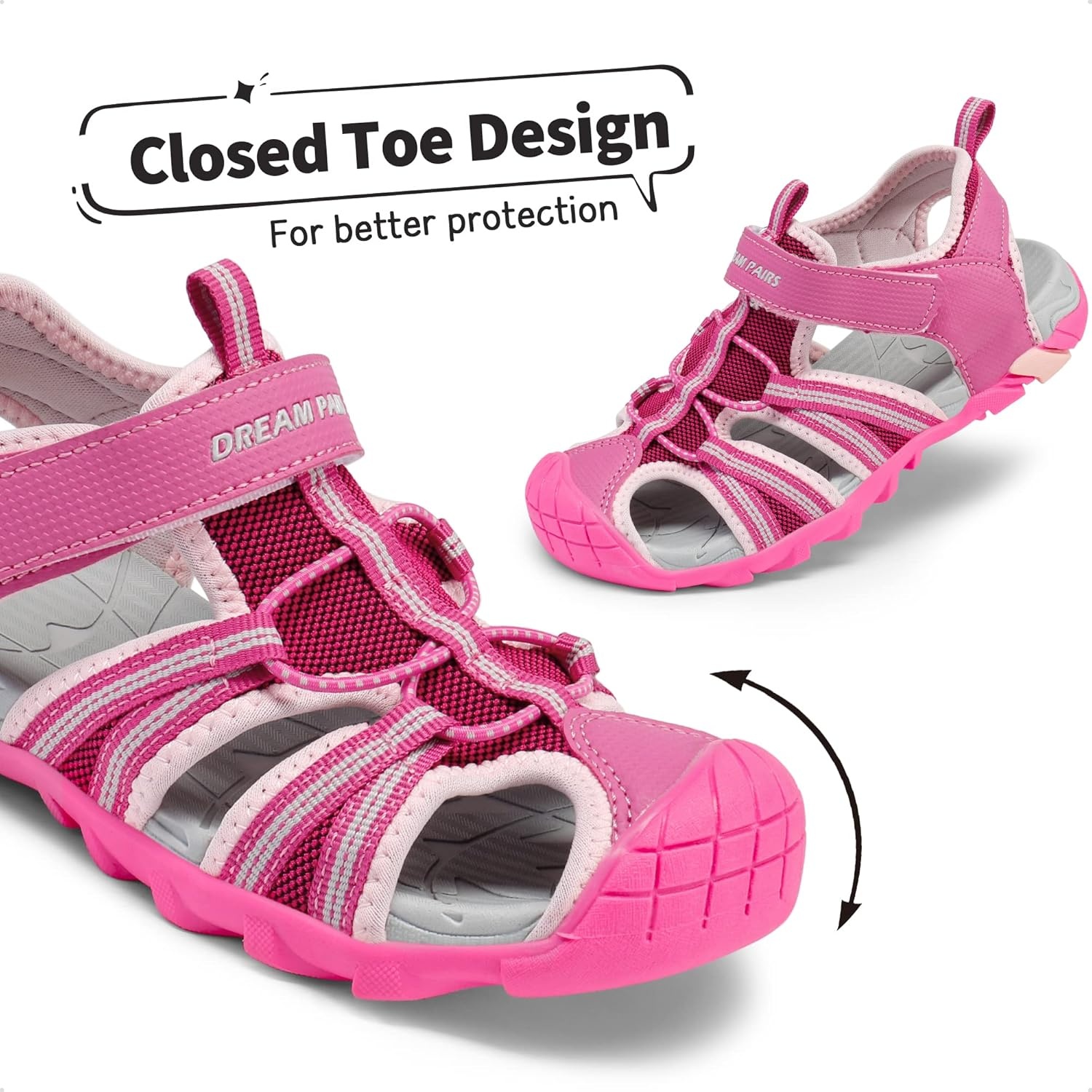 image:imageDREAM PAIRS Boys Girls Outdoor Summer Water Sport Athletic Sandals for ToddlerLittleBig KidFuchsiaShellPink