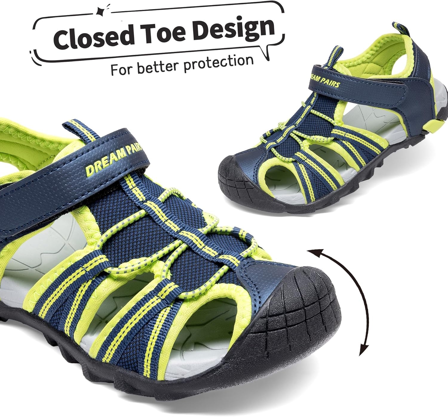 image:imageDREAM PAIRS Boys Girls Outdoor Summer Water Sport Athletic Sandals for ToddlerLittleBig KidNavyNeon Green
