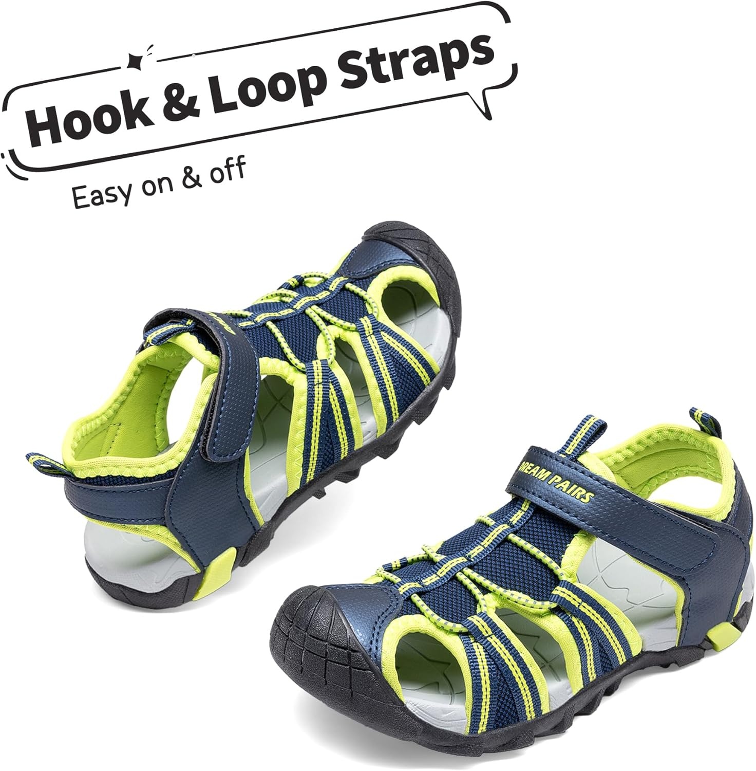 image:imageDREAM PAIRS Boys Girls Outdoor Summer Water Sport Athletic Sandals for ToddlerLittleBig KidNavyNeon Green