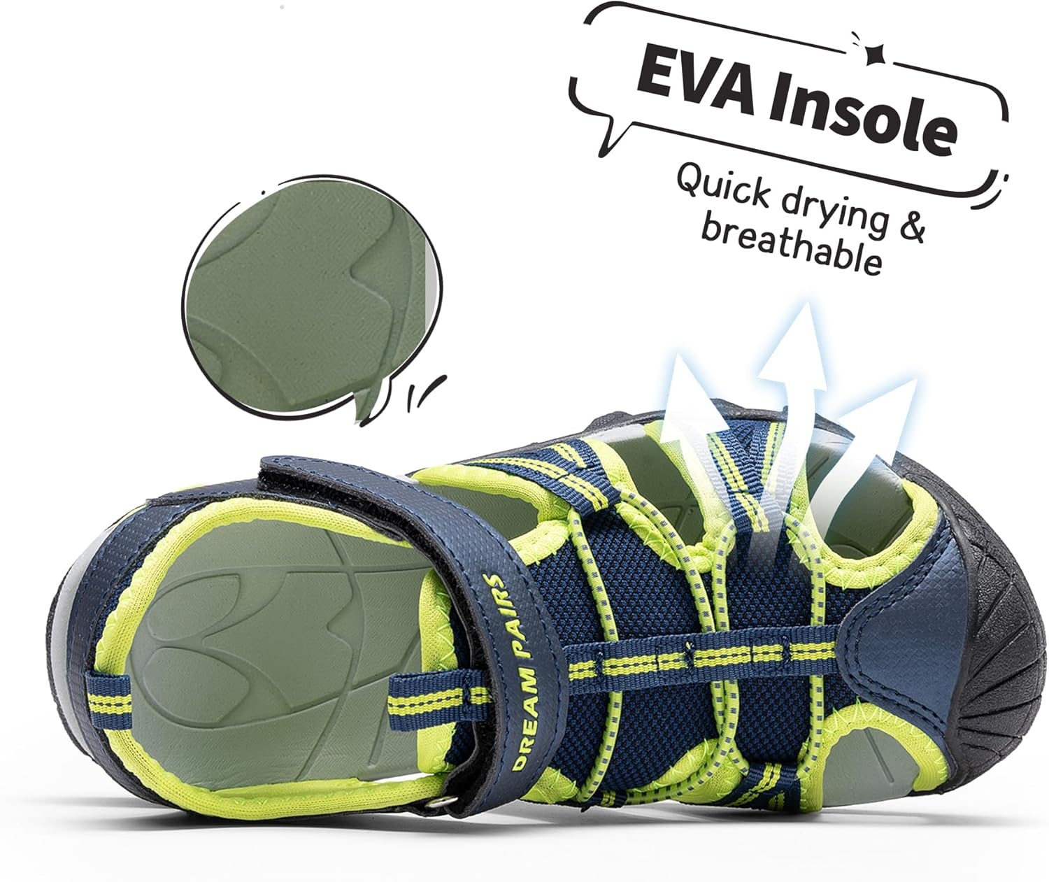 image:imageDREAM PAIRS Boys Girls Outdoor Summer Water Sport Athletic Sandals for ToddlerLittleBig KidNavyNeon Green