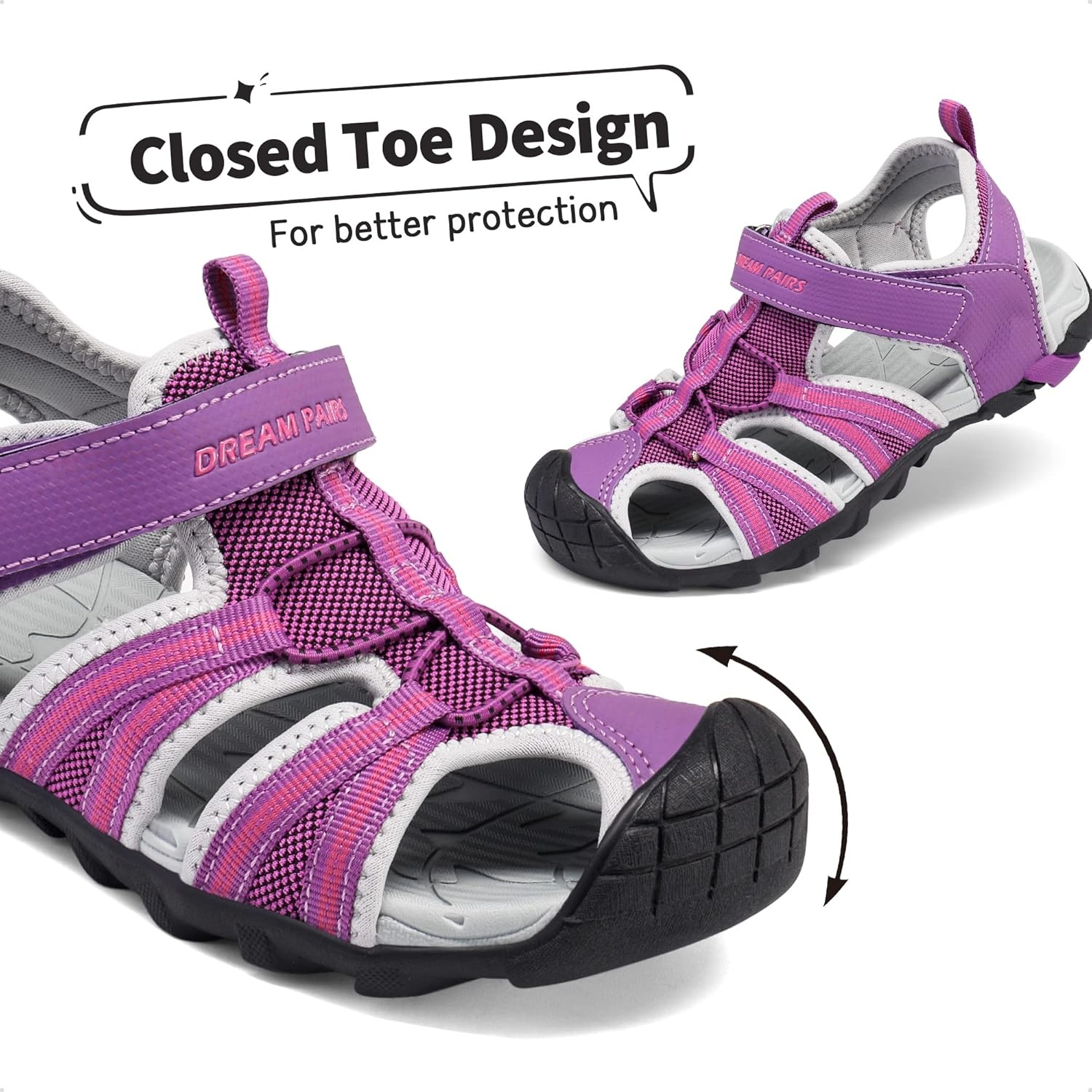 image:imageDREAM PAIRS Boys Girls Outdoor Summer Water Sport Athletic Sandals for ToddlerLittleBig KidPurpleFuchsiaLightGrey
