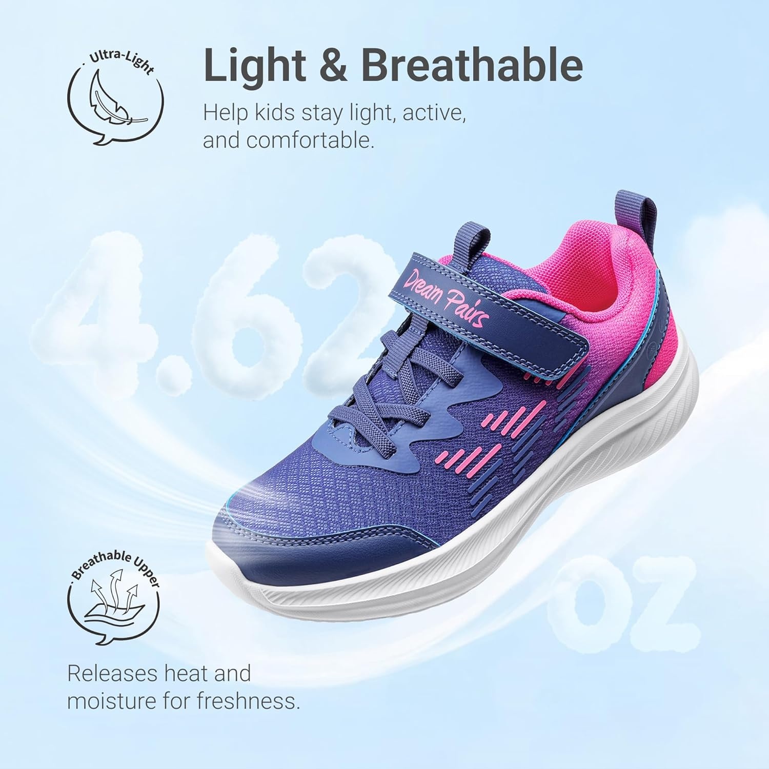 image:imageDREAM PAIRS Boys Girls Shoes Kids Tennis Running Gym Athletic Sneakers Breathable Lightweight for Little Big KidDark PurpleHot Pink