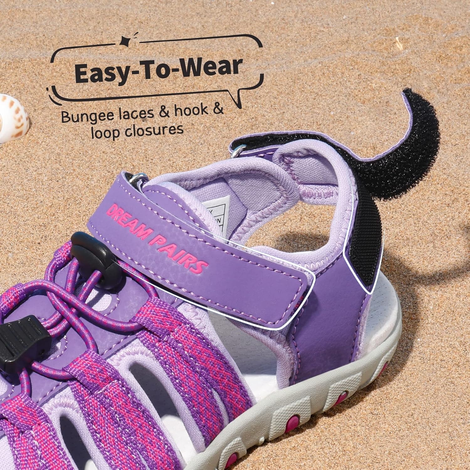 image:imageDREAM PAIRS Boys Girls Summer Outdoor Athletic Sport Sandals Hiking Beach Casual Water Closed Toe Adjustable Multicolor for ToddlerLittleBig KidsAll Purple