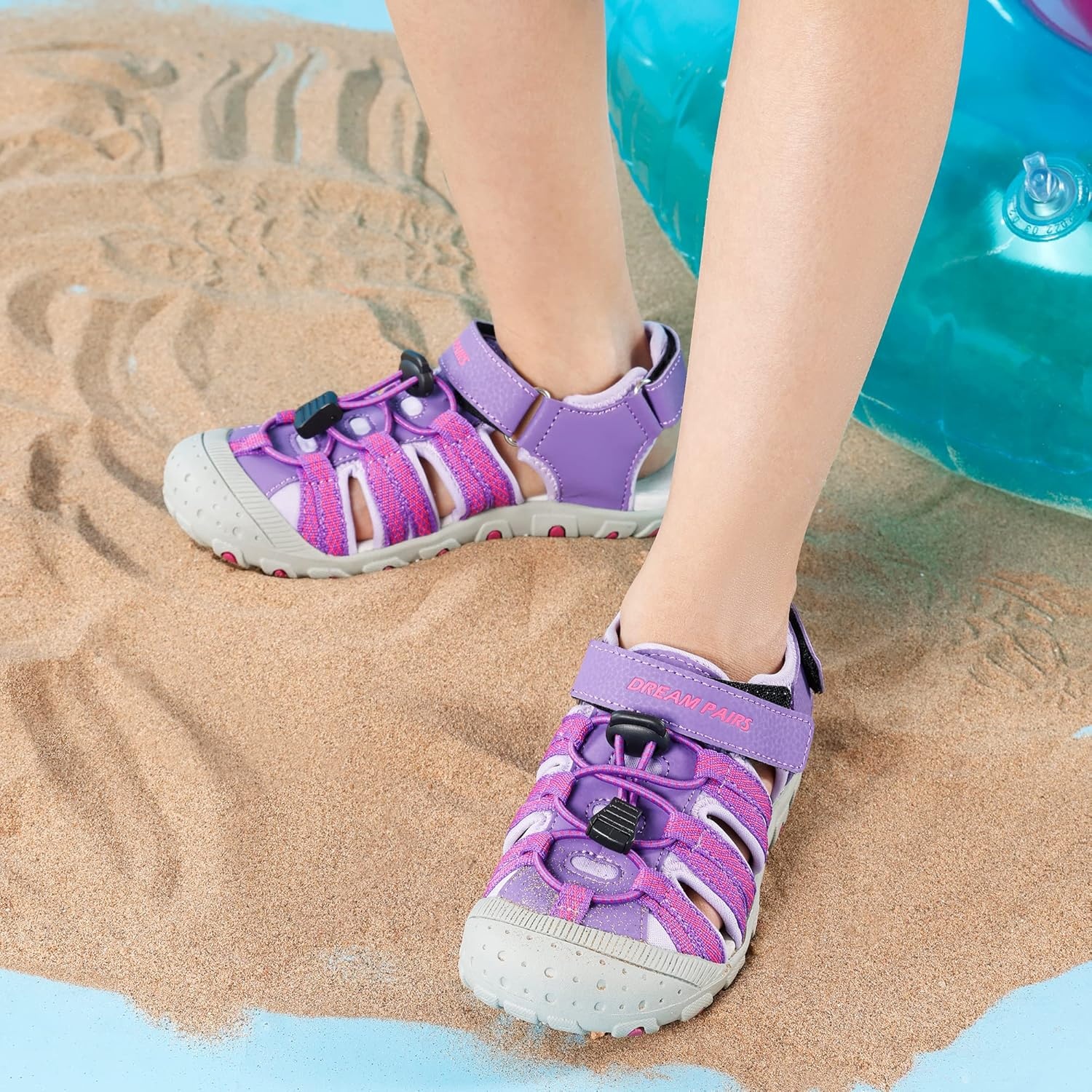 image:imageDREAM PAIRS Boys Girls Summer Outdoor Athletic Sport Sandals Hiking Beach Casual Water Closed Toe Adjustable Multicolor for ToddlerLittleBig KidsAll Purple