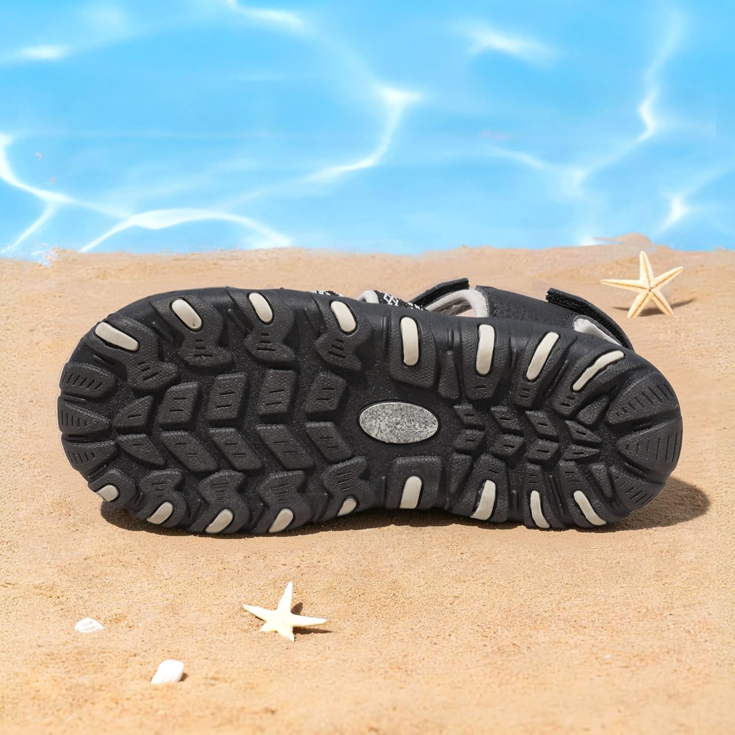 image:imageDREAM PAIRS Boys Girls Summer Outdoor Athletic Sport Sandals Hiking Beach Casual Water Closed Toe Adjustable Multicolor for ToddlerLittleBig KidsBlackGrey