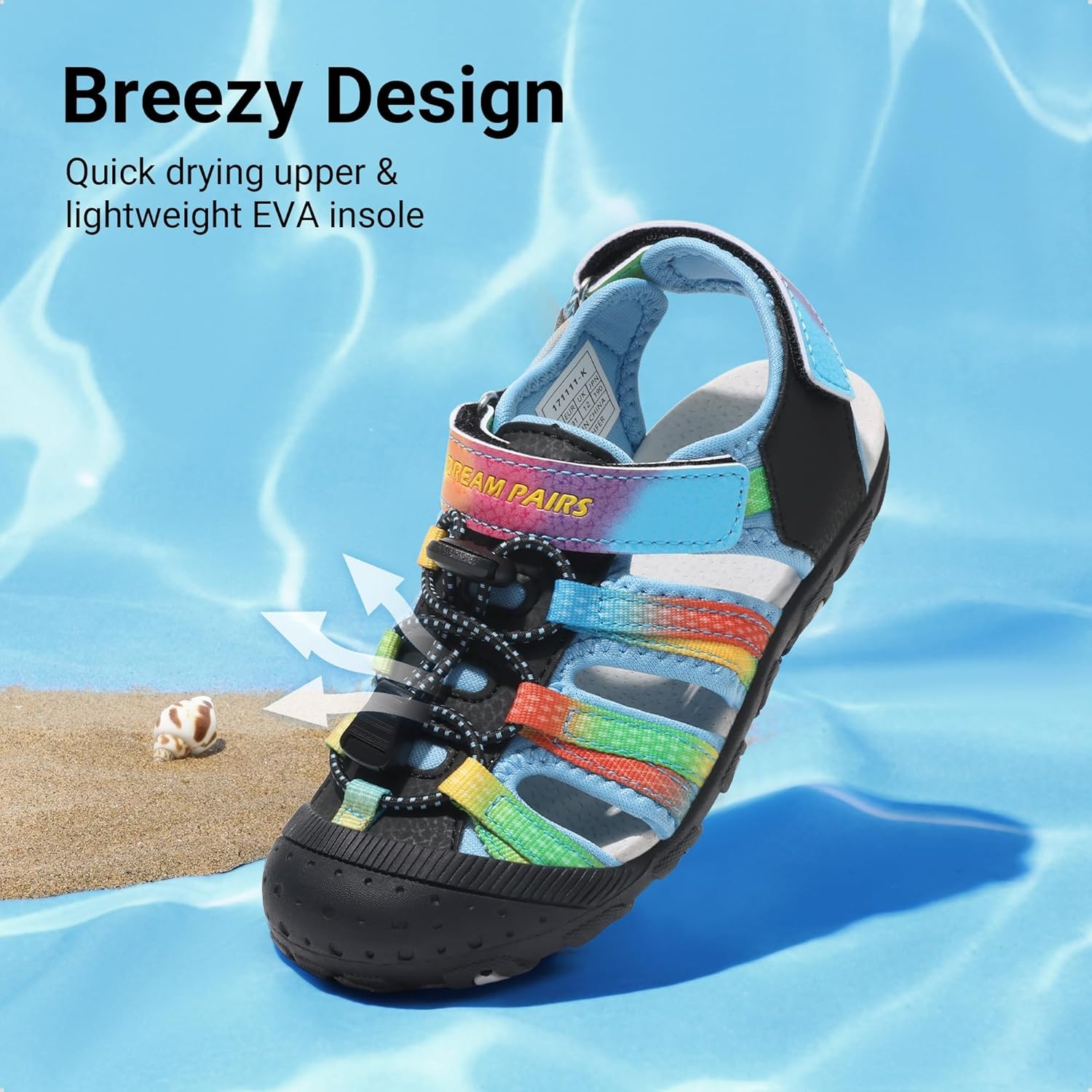 image:imageDREAM PAIRS Boys Girls Summer Outdoor Athletic Sport Sandals Hiking Beach Casual Water Closed Toe Adjustable Multicolor for ToddlerLittleBig KidsBlueBlack