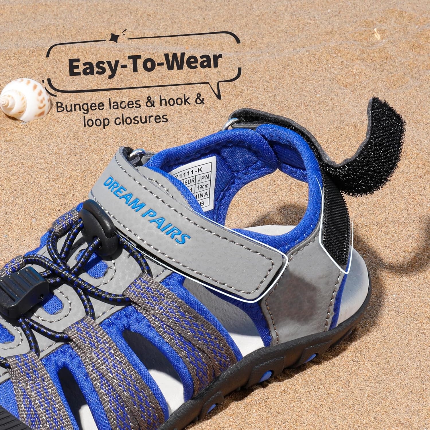 image:imageDREAM PAIRS Boys Girls Summer Outdoor Athletic Sport Sandals Hiking Beach Casual Water Closed Toe Adjustable Multicolor for ToddlerLittleBig KidsGreyRoyal