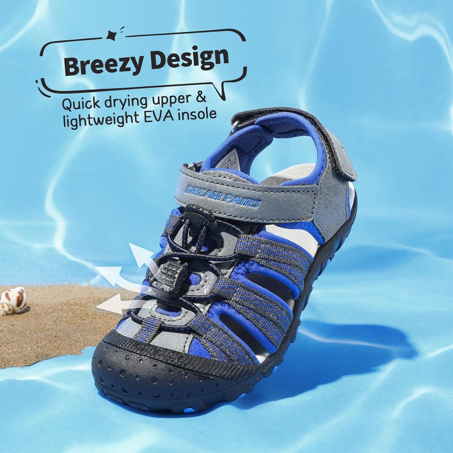 image:imageDREAM PAIRS Boys Girls Summer Outdoor Athletic Sport Sandals Hiking Beach Casual Water Closed Toe Adjustable Multicolor for ToddlerLittleBig KidsGreyRoyal