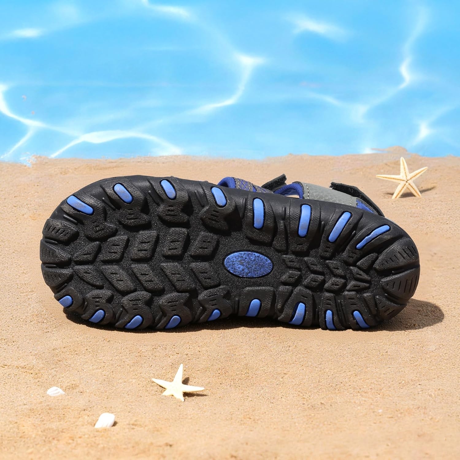 image:imageDREAM PAIRS Boys Girls Summer Outdoor Athletic Sport Sandals Hiking Beach Casual Water Closed Toe Adjustable Multicolor for ToddlerLittleBig KidsGreyRoyal
