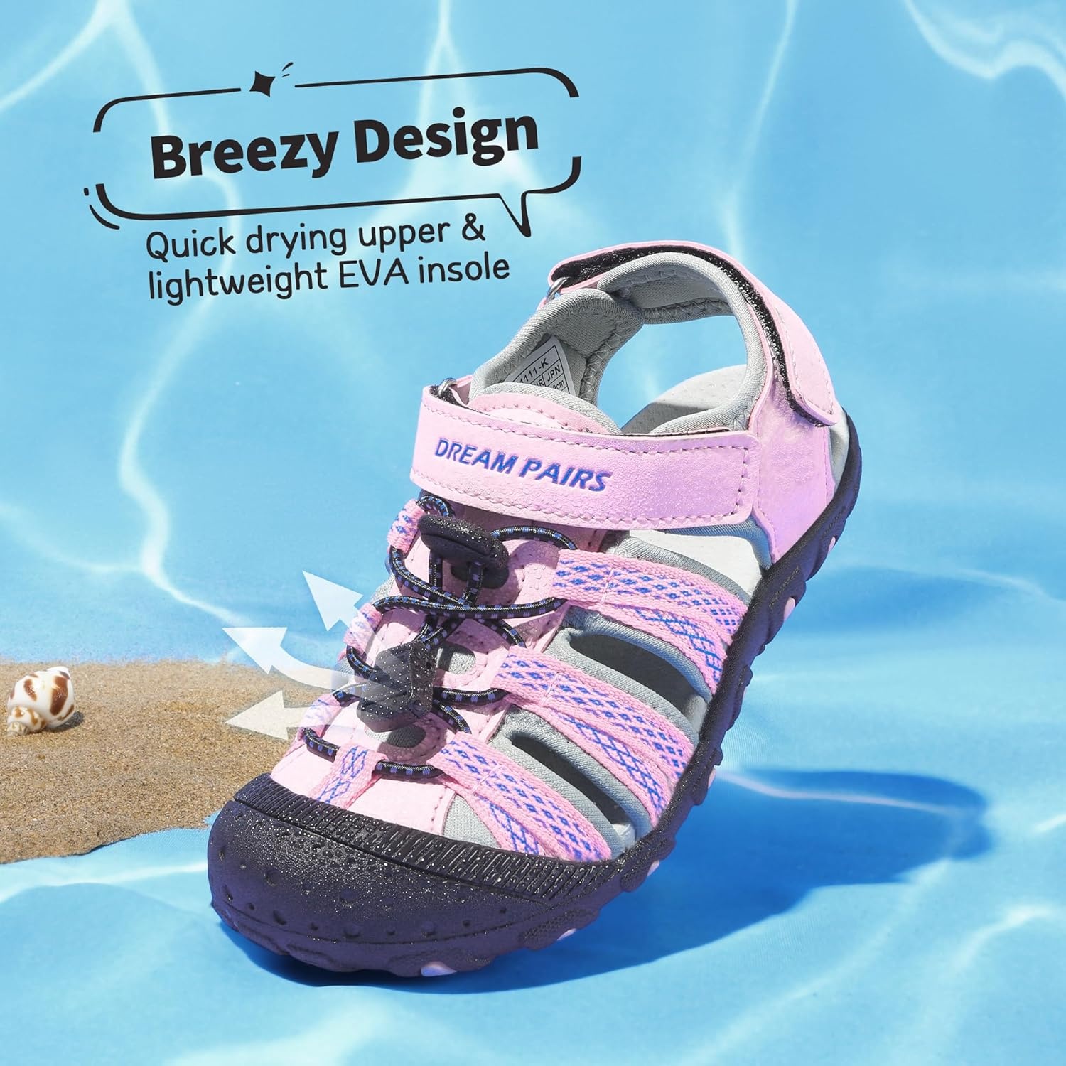image:imageDREAM PAIRS Boys Girls Summer Outdoor Athletic Sport Sandals Hiking Beach Casual Water Closed Toe Adjustable Multicolor for ToddlerLittleBig KidsPinkGreyBlue