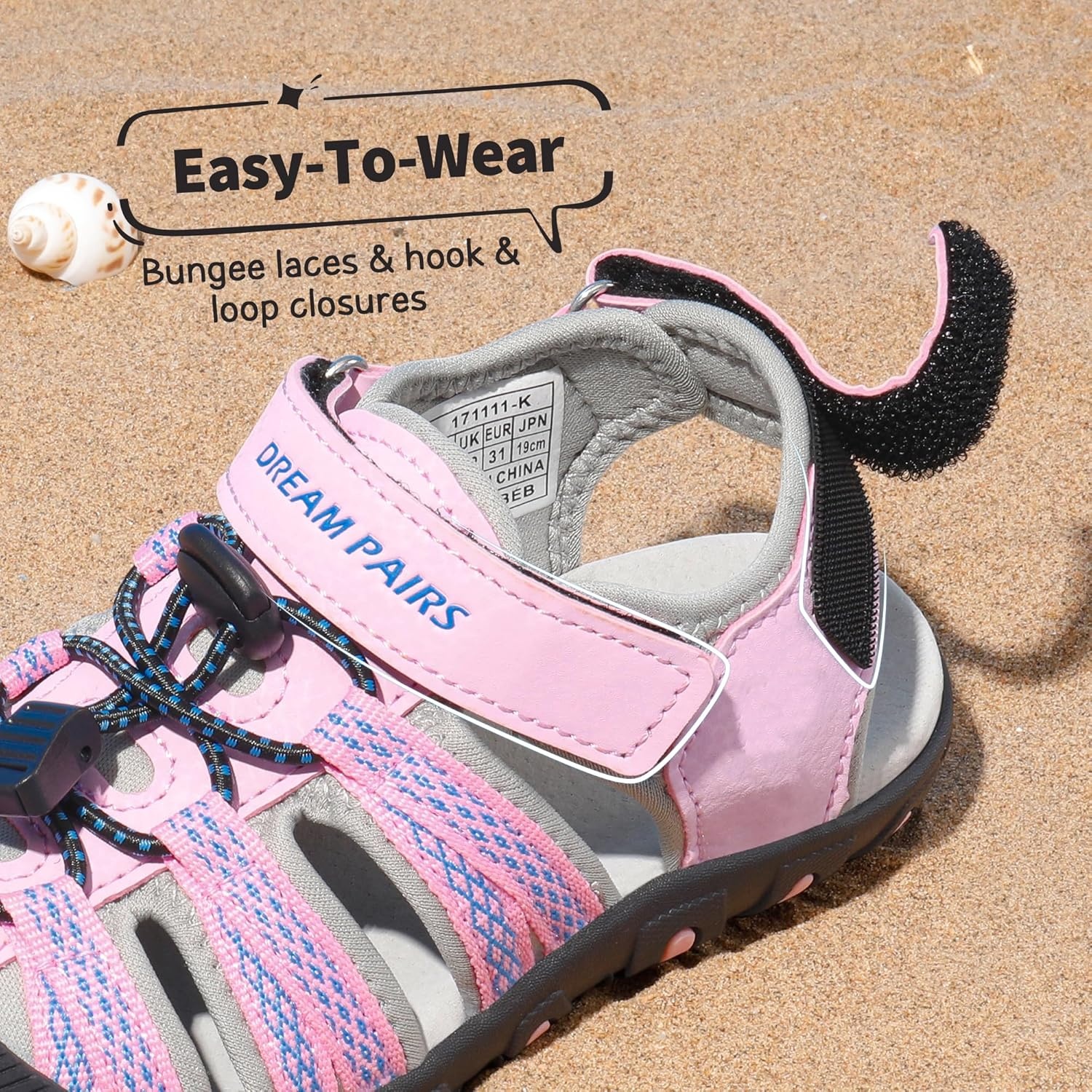 image:imageDREAM PAIRS Boys Girls Summer Outdoor Athletic Sport Sandals Hiking Beach Casual Water Closed Toe Adjustable Multicolor for ToddlerLittleBig KidsPinkGreyBlue