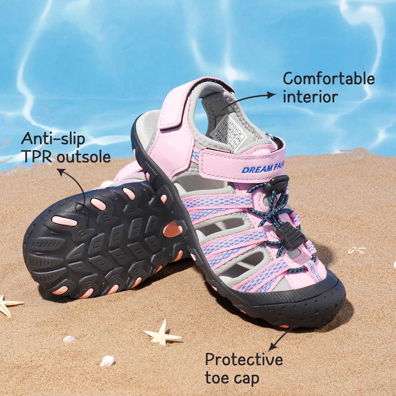 image:imageDREAM PAIRS Boys Girls Summer Outdoor Athletic Sport Sandals Hiking Beach Casual Water Closed Toe Adjustable Multicolor for ToddlerLittleBig KidsPinkGreyBlue