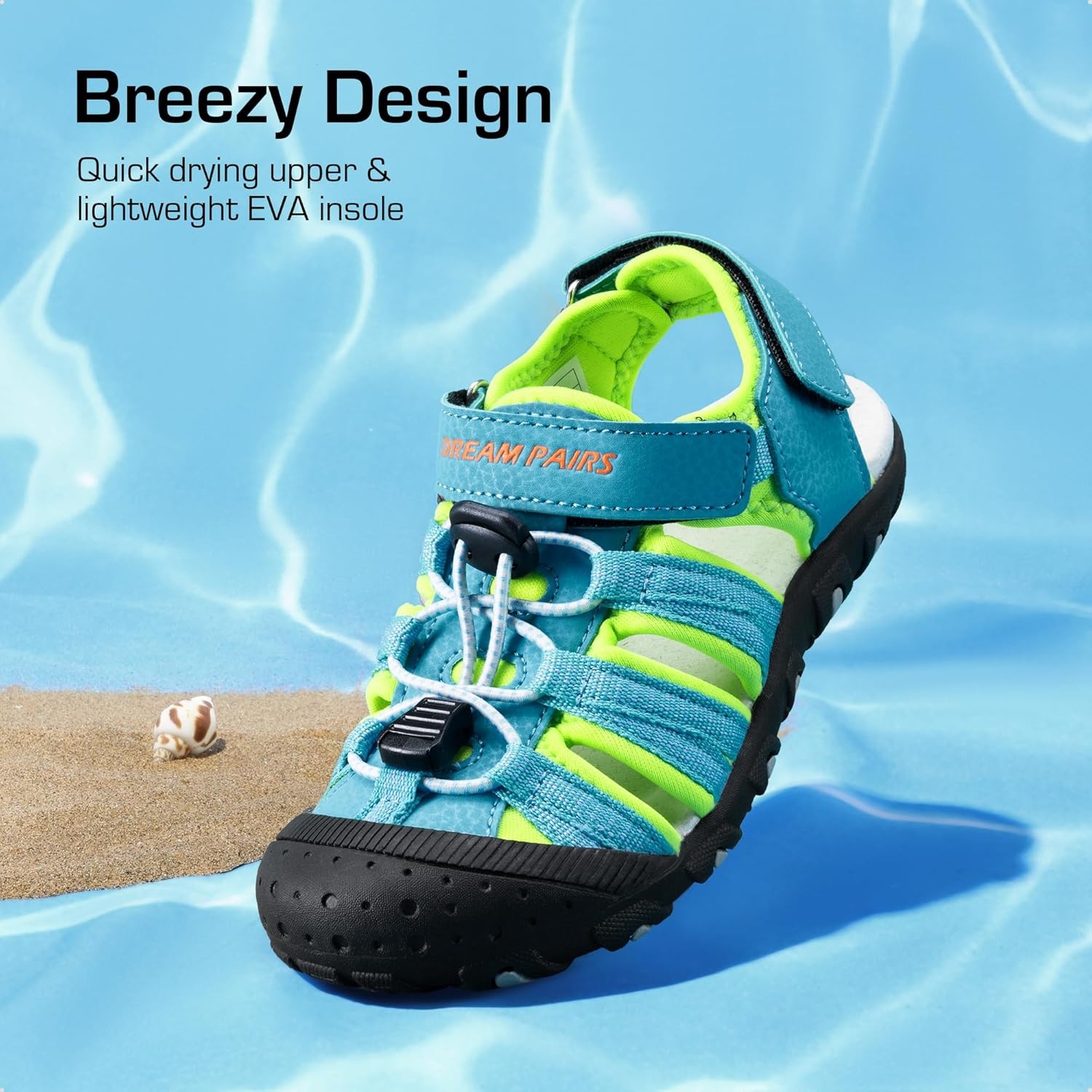 image:imageDREAM PAIRS Boys Girls Summer Outdoor Athletic Sport Sandals Hiking Beach Casual Water Closed Toe Adjustable Multicolor for ToddlerLittleBig KidsRainbowBlue