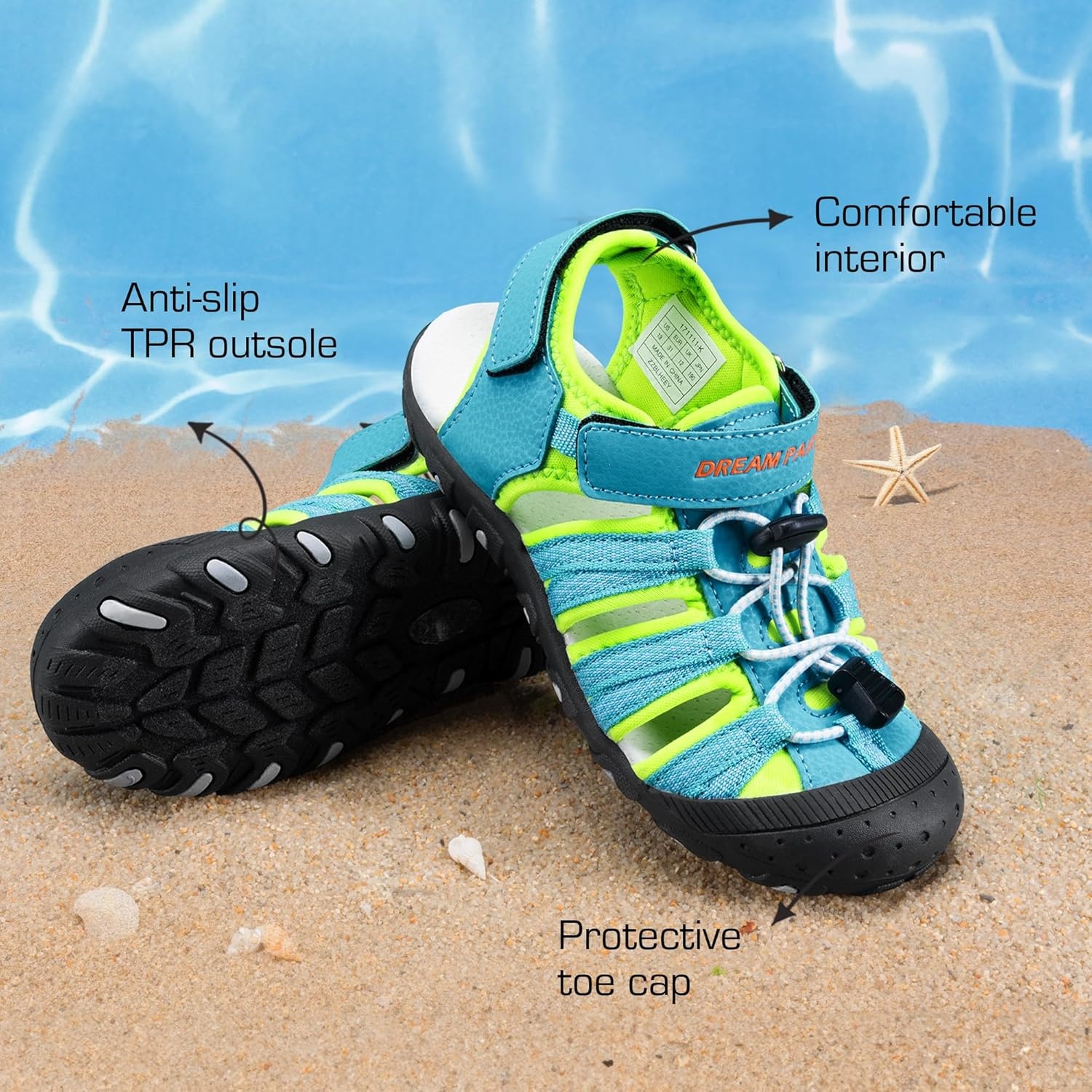 image:imageDREAM PAIRS Boys Girls Summer Outdoor Athletic Sport Sandals Hiking Beach Casual Water Closed Toe Adjustable Multicolor for ToddlerLittleBig KidsRainbowBlue