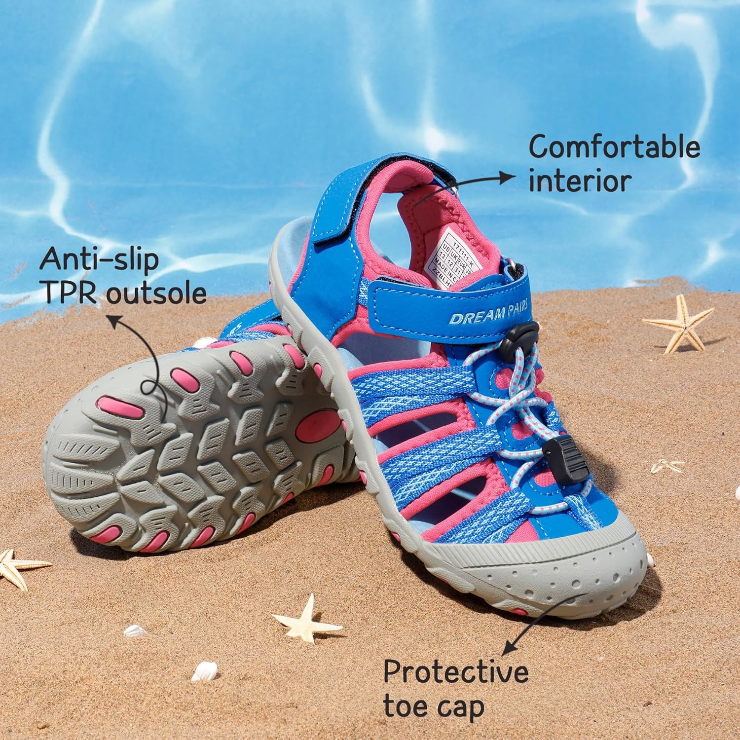 image:imageDREAM PAIRS Boys Girls Summer Outdoor Athletic Sport Sandals Hiking Beach Casual Water Closed Toe Adjustable Multicolor for ToddlerLittleBig KidsRoyalFuchsia