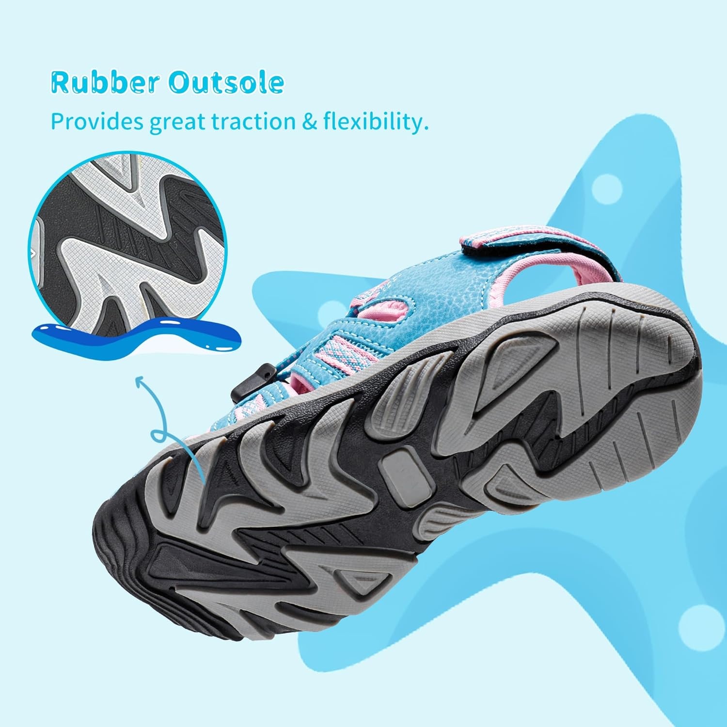 image:imageDREAM PAIRS Boys Girls Summer Outdoor Athletic Sport Sandals Walking Water Hiking Hook and Loop Adjustable Multicolor for ToddlerLittleBig KidsBabyBluePink