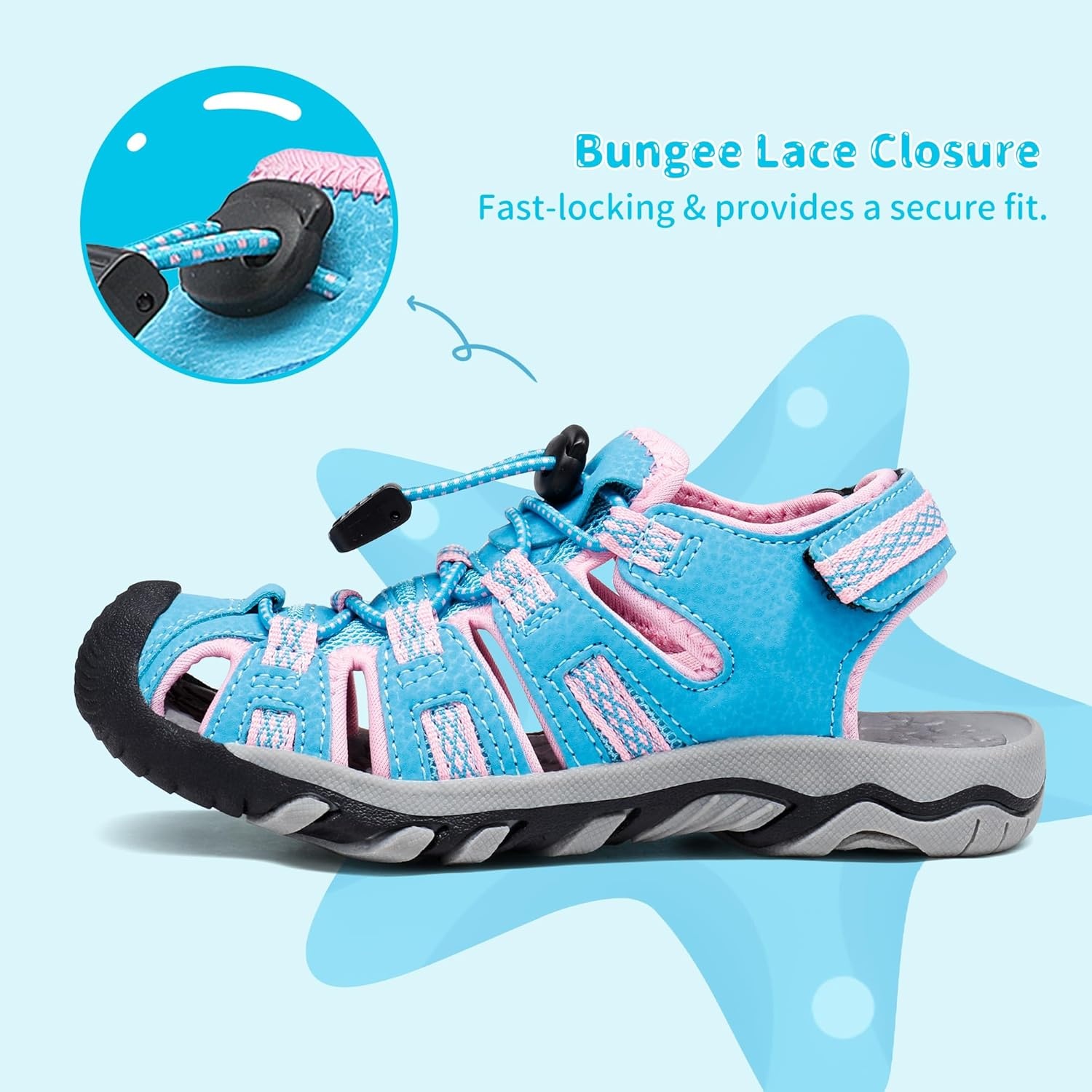 image:imageDREAM PAIRS Boys Girls Summer Outdoor Athletic Sport Sandals Walking Water Hiking Hook and Loop Adjustable Multicolor for ToddlerLittleBig KidsBabyBluePink