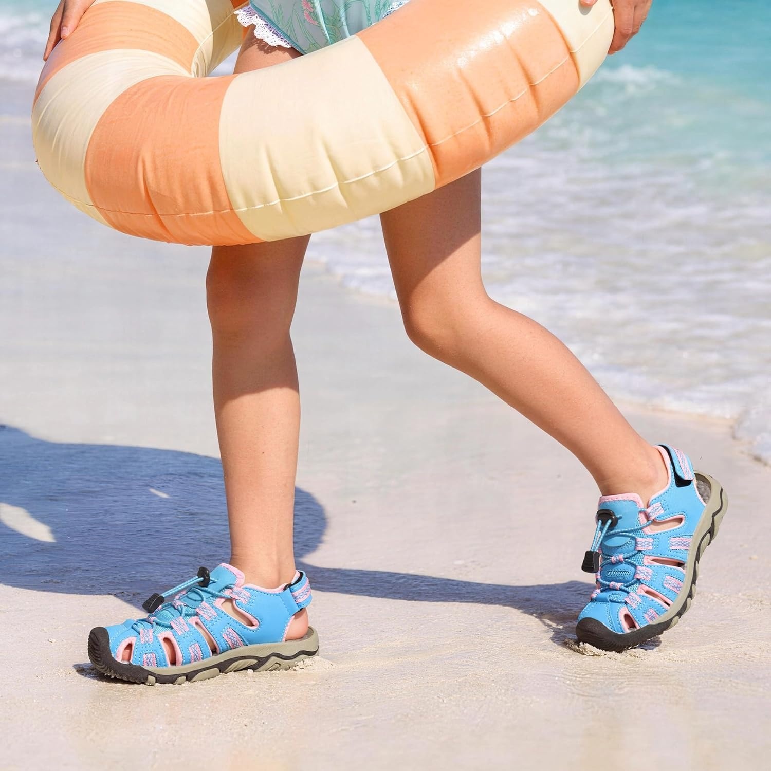 image:imageDREAM PAIRS Boys Girls Summer Outdoor Athletic Sport Sandals Walking Water Hiking Hook and Loop Adjustable Multicolor for ToddlerLittleBig KidsBabyBluePink