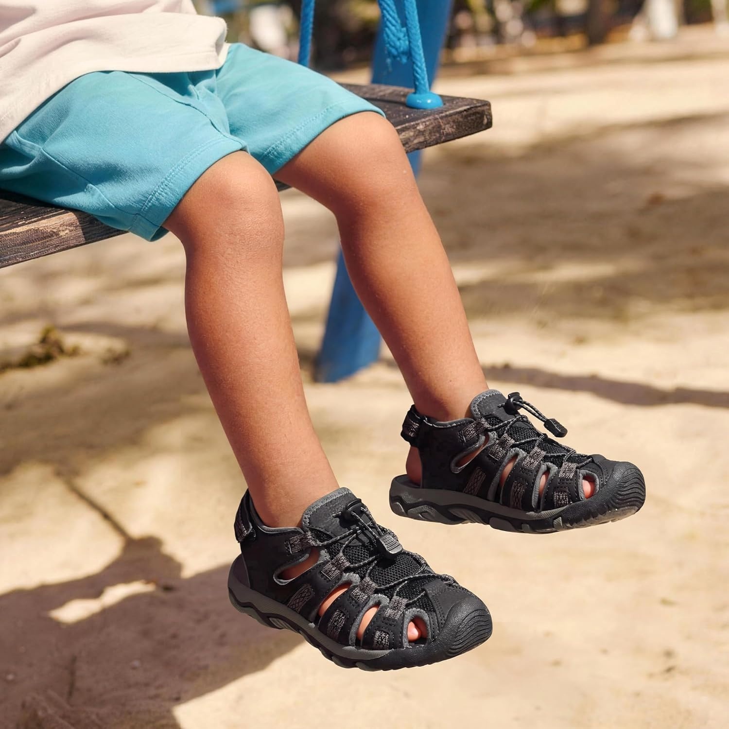 image:imageDREAM PAIRS Boys Girls Summer Outdoor Athletic Sport Sandals Walking Water Hiking Hook and Loop Adjustable Multicolor for ToddlerLittleBig KidsBlackDarkGrey