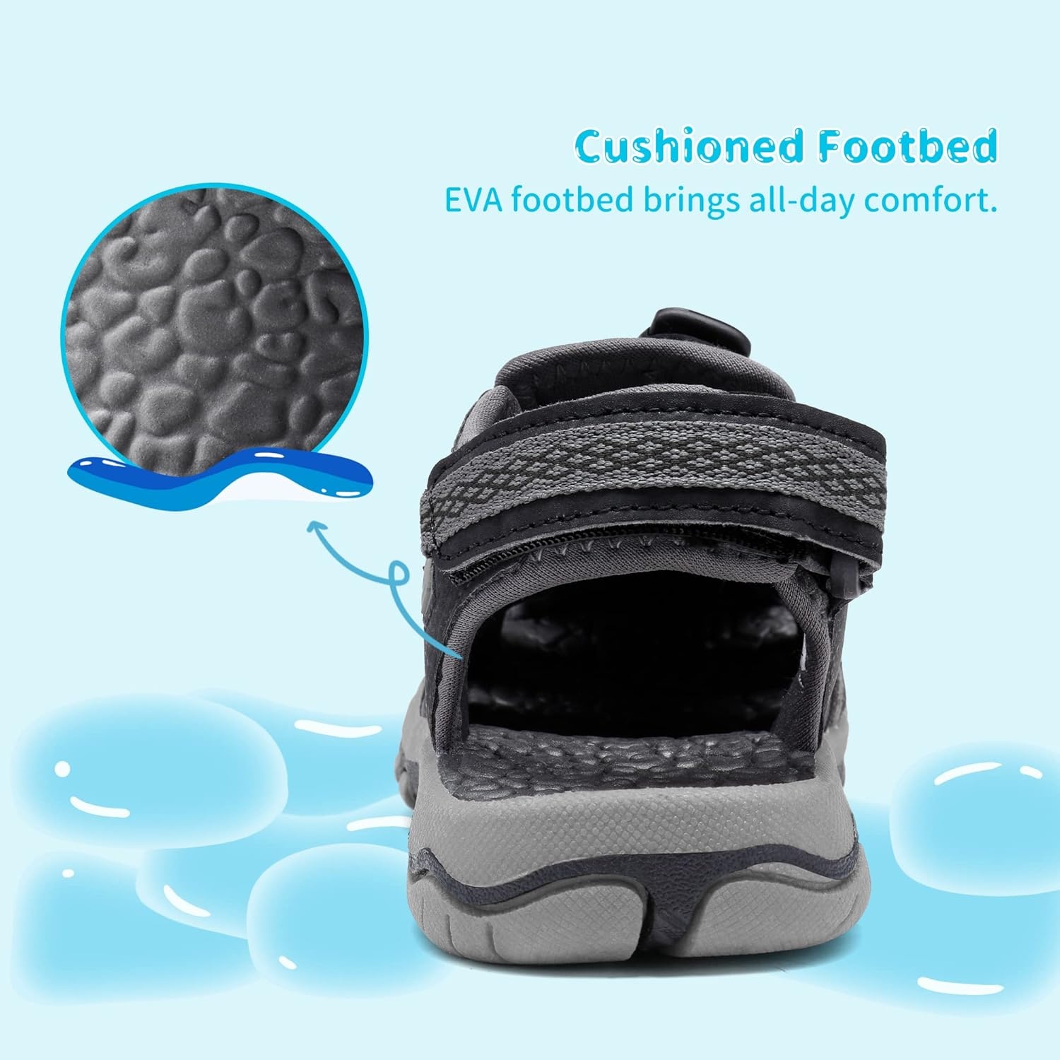 image:imageDREAM PAIRS Boys Girls Summer Outdoor Athletic Sport Sandals Walking Water Hiking Hook and Loop Adjustable Multicolor for ToddlerLittleBig KidsBlackDarkGrey