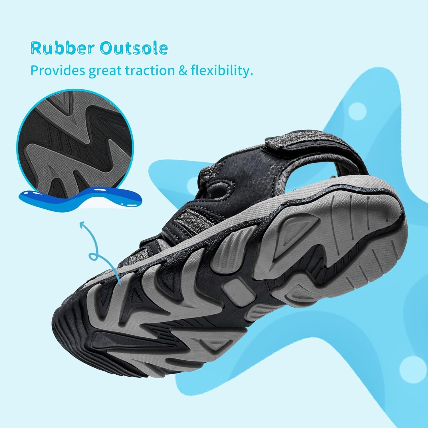 image:imageDREAM PAIRS Boys Girls Summer Outdoor Athletic Sport Sandals Walking Water Hiking Hook and Loop Adjustable Multicolor for ToddlerLittleBig KidsBlackDarkGrey