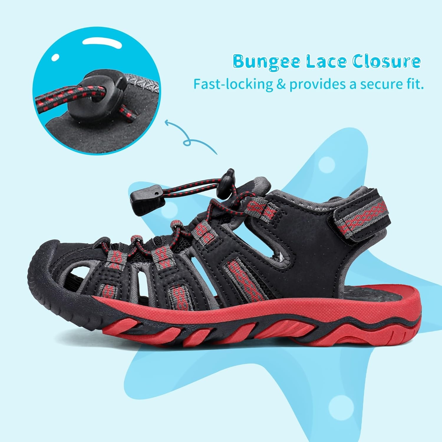 image:imageDREAM PAIRS Boys Girls Summer Outdoor Athletic Sport Sandals Walking Water Hiking Hook and Loop Adjustable Multicolor for ToddlerLittleBig KidsBlackGreyRed