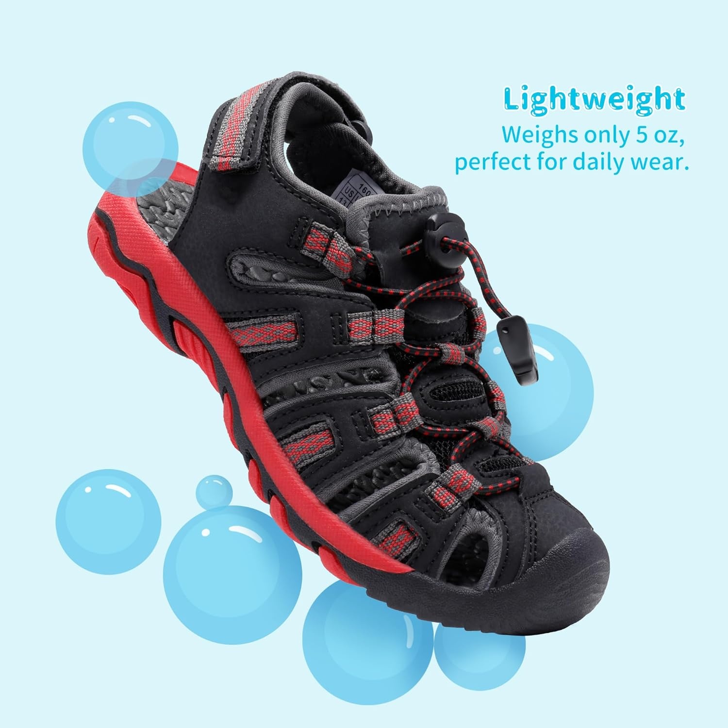 image:imageDREAM PAIRS Boys Girls Summer Outdoor Athletic Sport Sandals Walking Water Hiking Hook and Loop Adjustable Multicolor for ToddlerLittleBig KidsBlackGreyRed