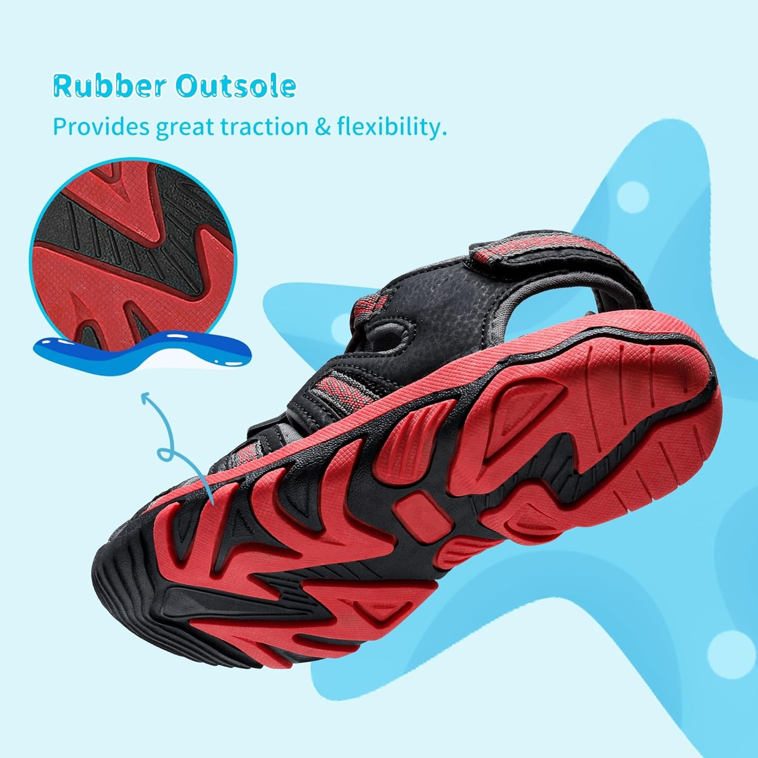 image:imageDREAM PAIRS Boys Girls Summer Outdoor Athletic Sport Sandals Walking Water Hiking Hook and Loop Adjustable Multicolor for ToddlerLittleBig KidsBlackGreyRed