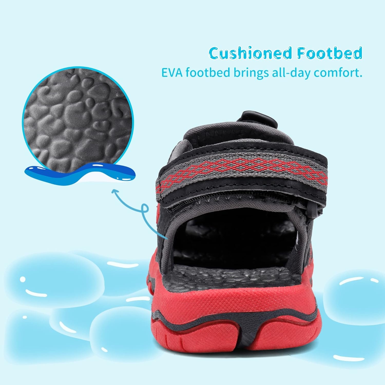 image:imageDREAM PAIRS Boys Girls Summer Outdoor Athletic Sport Sandals Walking Water Hiking Hook and Loop Adjustable Multicolor for ToddlerLittleBig KidsBlackGreyRed
