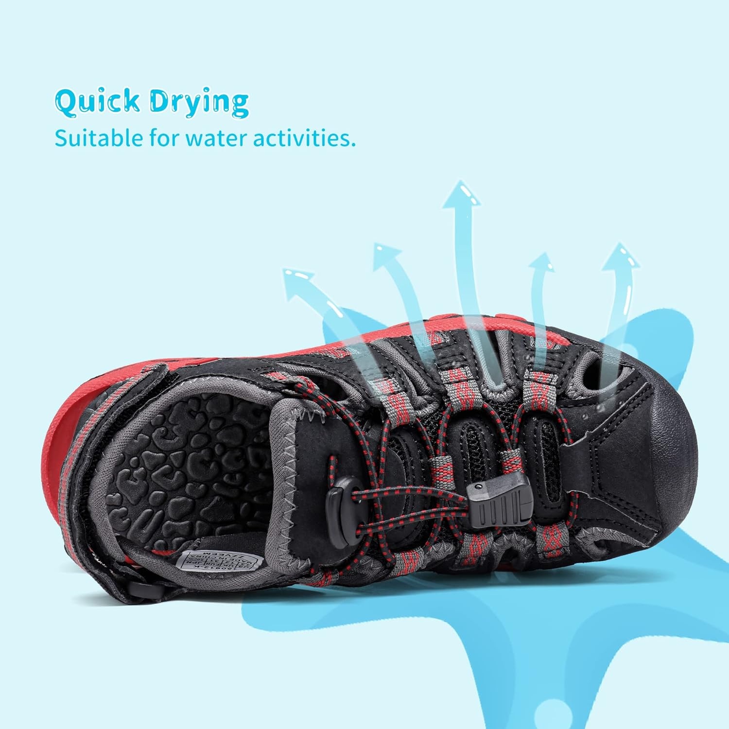 image:imageDREAM PAIRS Boys Girls Summer Outdoor Athletic Sport Sandals Walking Water Hiking Hook and Loop Adjustable Multicolor for ToddlerLittleBig KidsBlackGreyRed