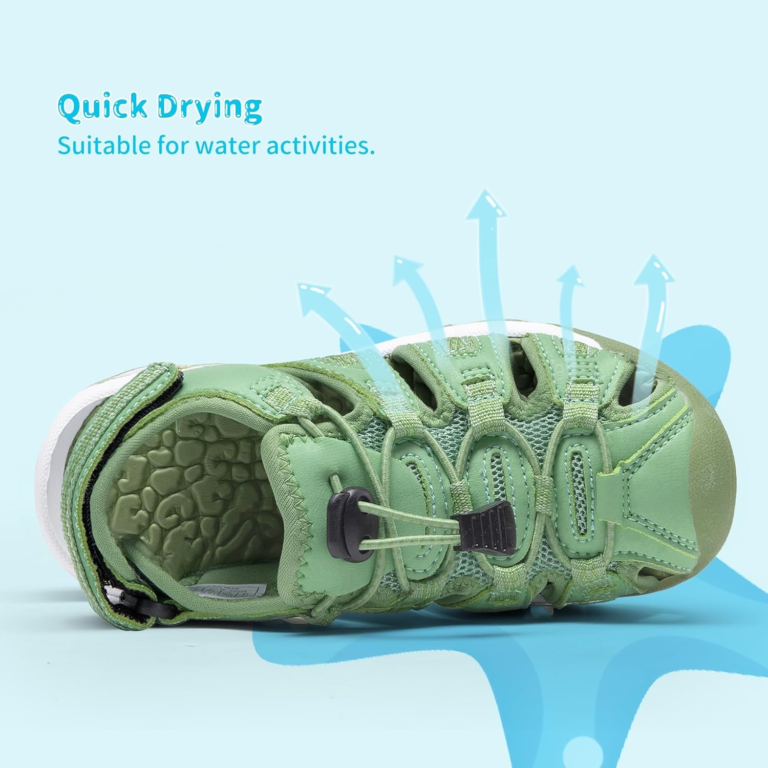 image:imageDREAM PAIRS Boys Girls Summer Outdoor Athletic Sport Sandals Walking Water Hiking Hook and Loop Adjustable Multicolor for ToddlerLittleBig KidsGreen