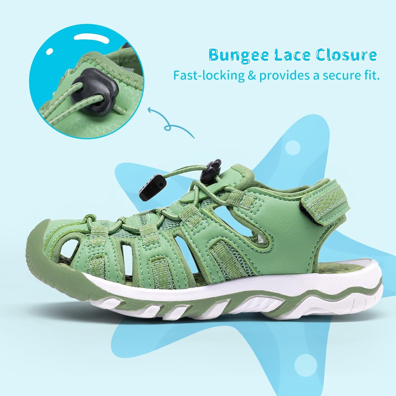 image:imageDREAM PAIRS Boys Girls Summer Outdoor Athletic Sport Sandals Walking Water Hiking Hook and Loop Adjustable Multicolor for ToddlerLittleBig KidsGreen