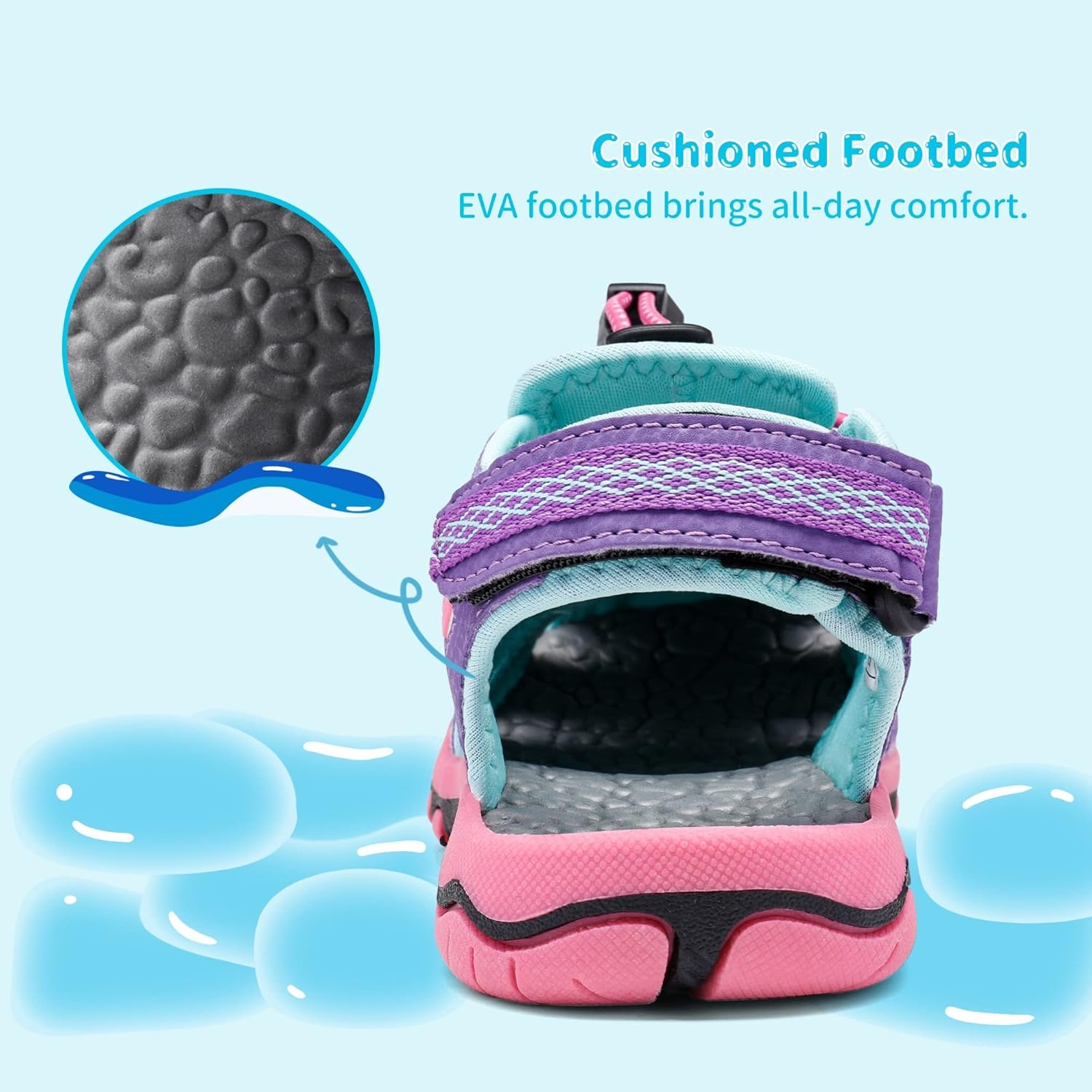 image:imageDREAM PAIRS Boys Girls Summer Outdoor Athletic Sport Sandals Walking Water Hiking Hook and Loop Adjustable Multicolor for ToddlerLittleBig KidsLavenderBabyBlue