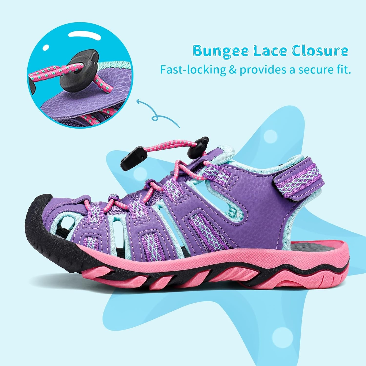 image:imageDREAM PAIRS Boys Girls Summer Outdoor Athletic Sport Sandals Walking Water Hiking Hook and Loop Adjustable Multicolor for ToddlerLittleBig KidsLavenderBabyBlue