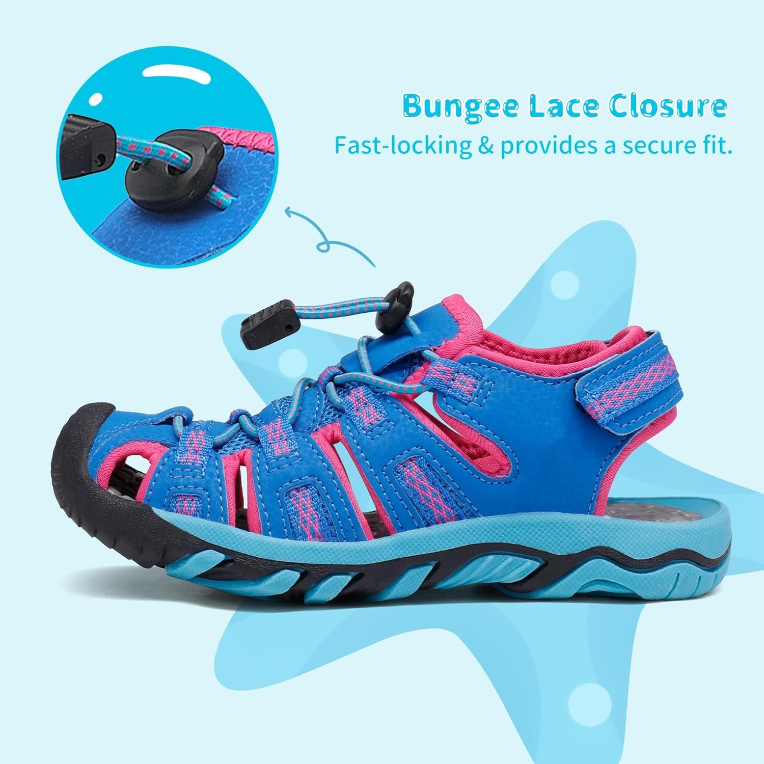 image:imageDREAM PAIRS Boys Girls Summer Outdoor Athletic Sport Sandals Walking Water Hiking Hook and Loop Adjustable Multicolor for ToddlerLittleBig KidsNavyFuchsiaMint