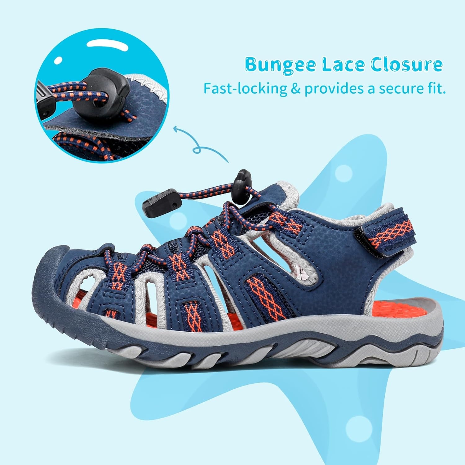 image:imageDREAM PAIRS Boys Girls Summer Outdoor Athletic Sport Sandals Walking Water Hiking Hook and Loop Adjustable Multicolor for ToddlerLittleBig KidsNavyOrange