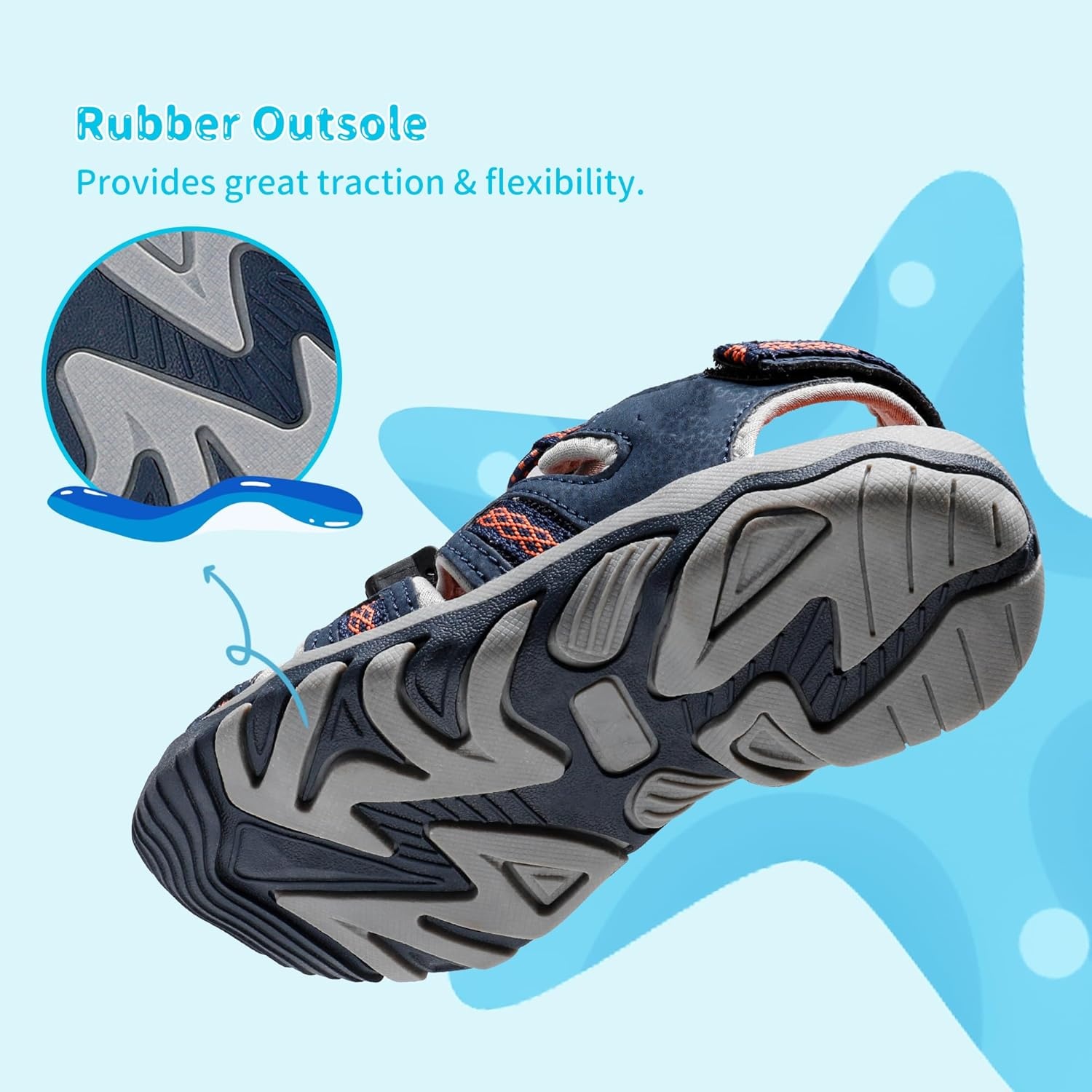 image:imageDREAM PAIRS Boys Girls Summer Outdoor Athletic Sport Sandals Walking Water Hiking Hook and Loop Adjustable Multicolor for ToddlerLittleBig KidsNavyOrange