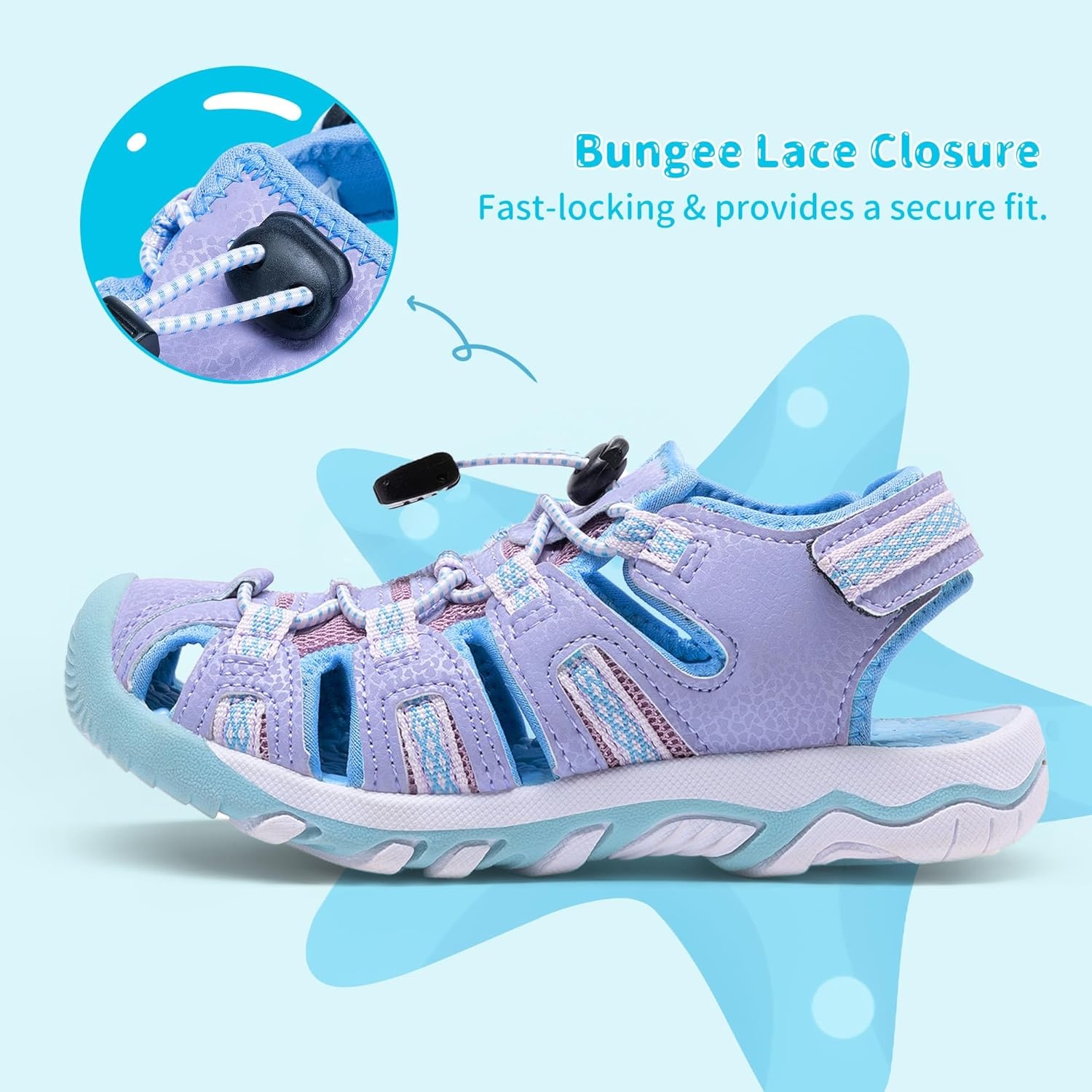 image:imageDREAM PAIRS Boys Girls Summer Outdoor Athletic Sport Sandals Walking Water Hiking Hook and Loop Adjustable Multicolor for ToddlerLittleBig KidsPurple