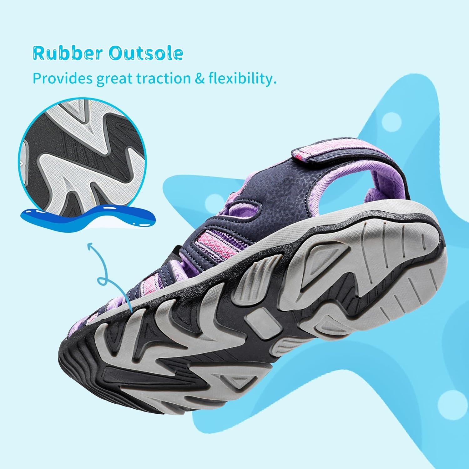image:imageDREAM PAIRS Boys Girls Summer Outdoor Athletic Sport Sandals Walking Water Hiking Hook and Loop Adjustable Multicolor for ToddlerLittleBig KidsPurpleLightGrey