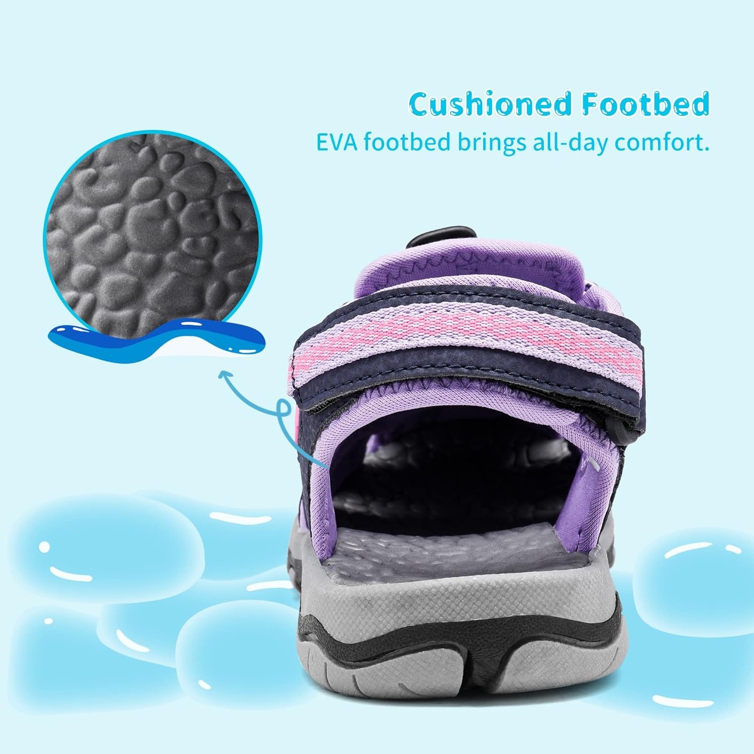image:imageDREAM PAIRS Boys Girls Summer Outdoor Athletic Sport Sandals Walking Water Hiking Hook and Loop Adjustable Multicolor for ToddlerLittleBig KidsPurpleLightGrey