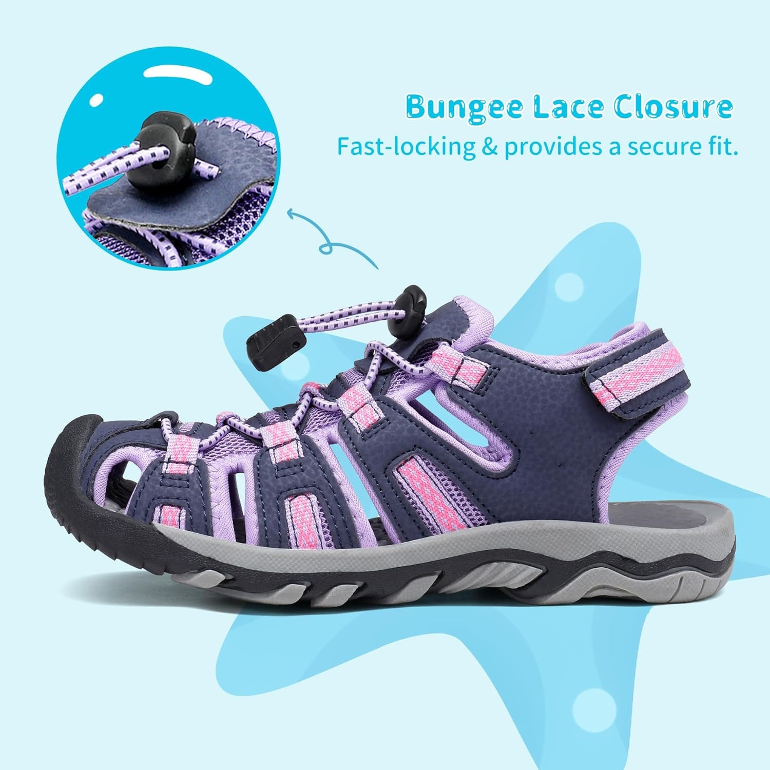 image:imageDREAM PAIRS Boys Girls Summer Outdoor Athletic Sport Sandals Walking Water Hiking Hook and Loop Adjustable Multicolor for ToddlerLittleBig KidsPurpleLightGrey